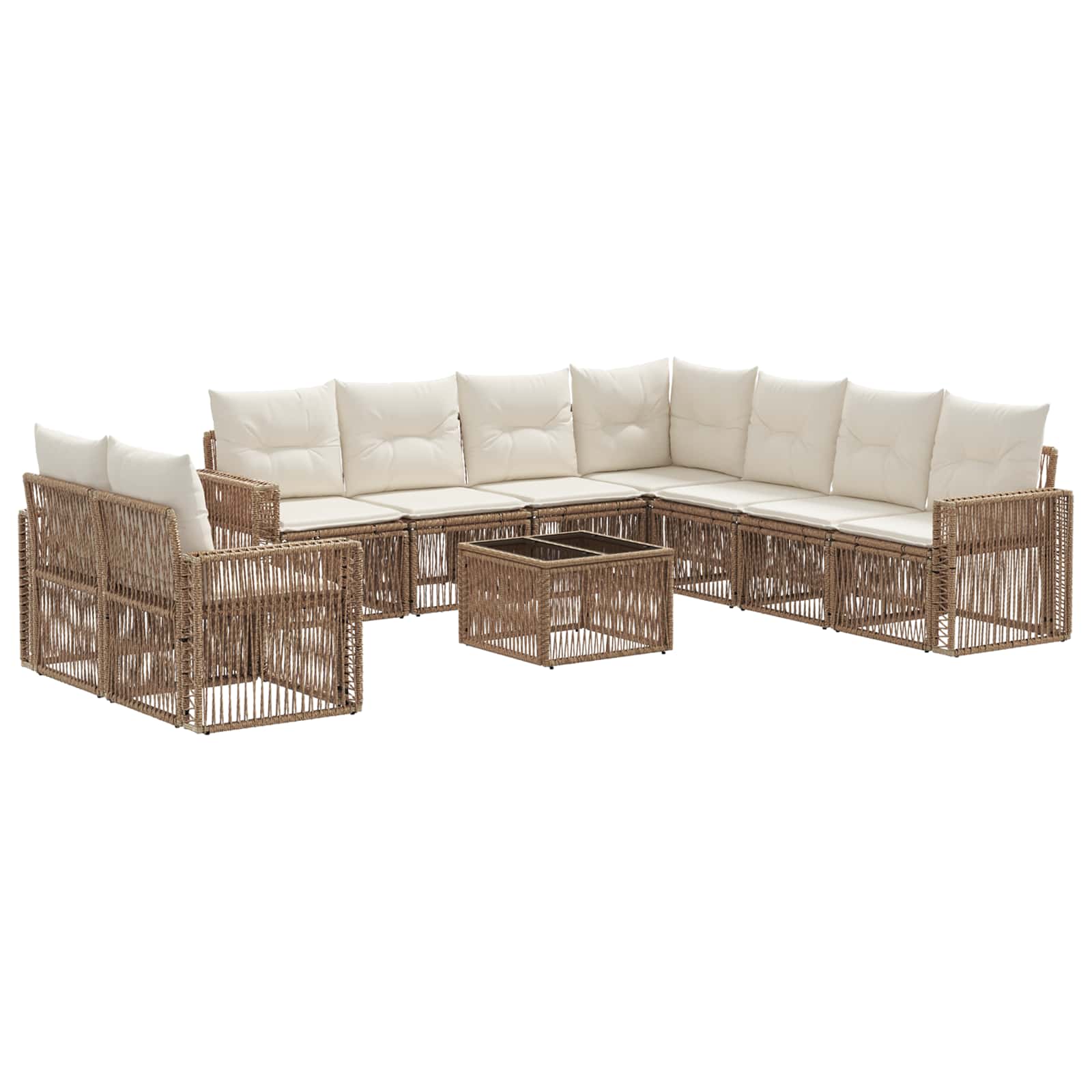 Gartensofa-set 10 pcs Beige und Cremeweiß Poly-Rattan