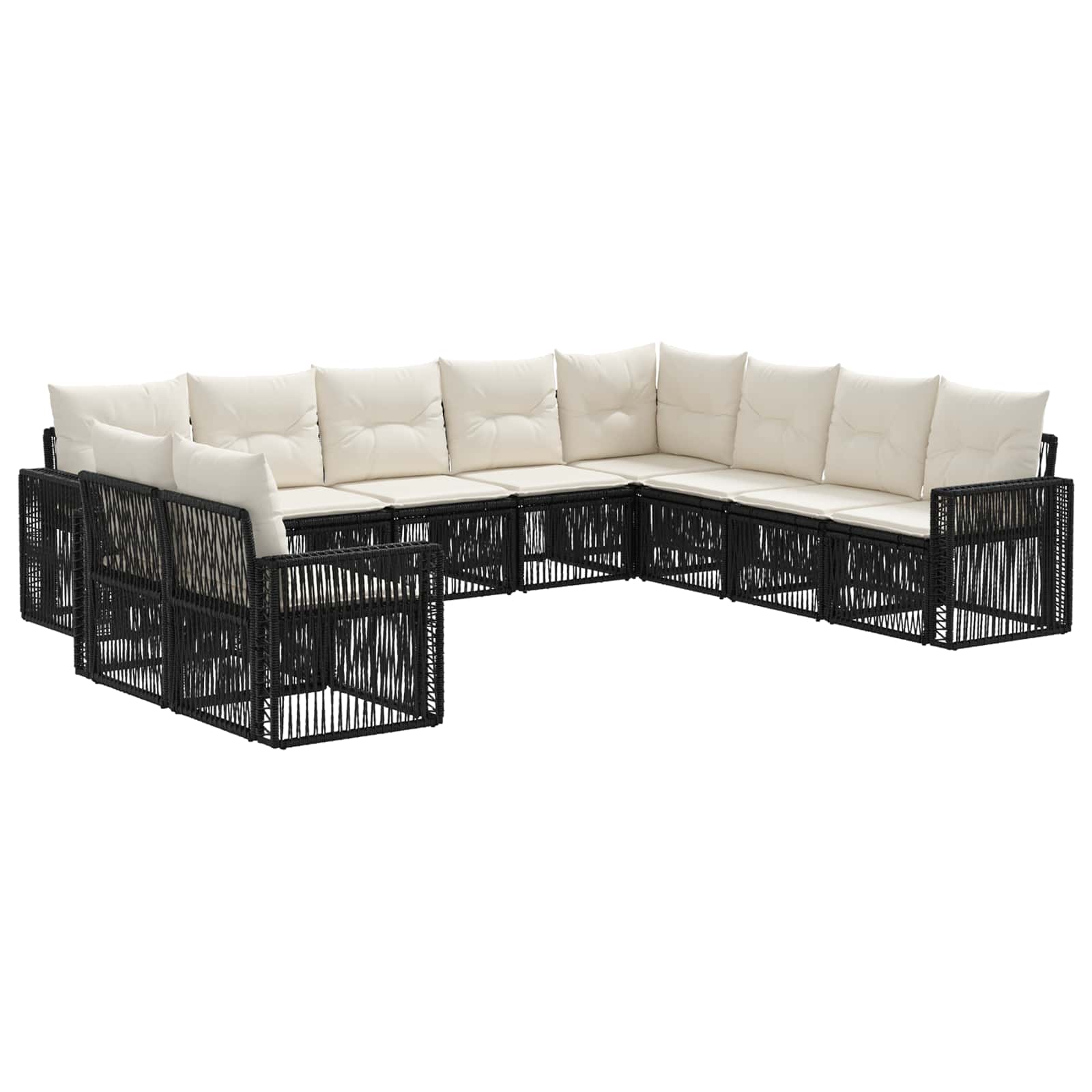 Gartensofa-set 10 stk. Schwarz und Cremeweiß Poly-Rattan