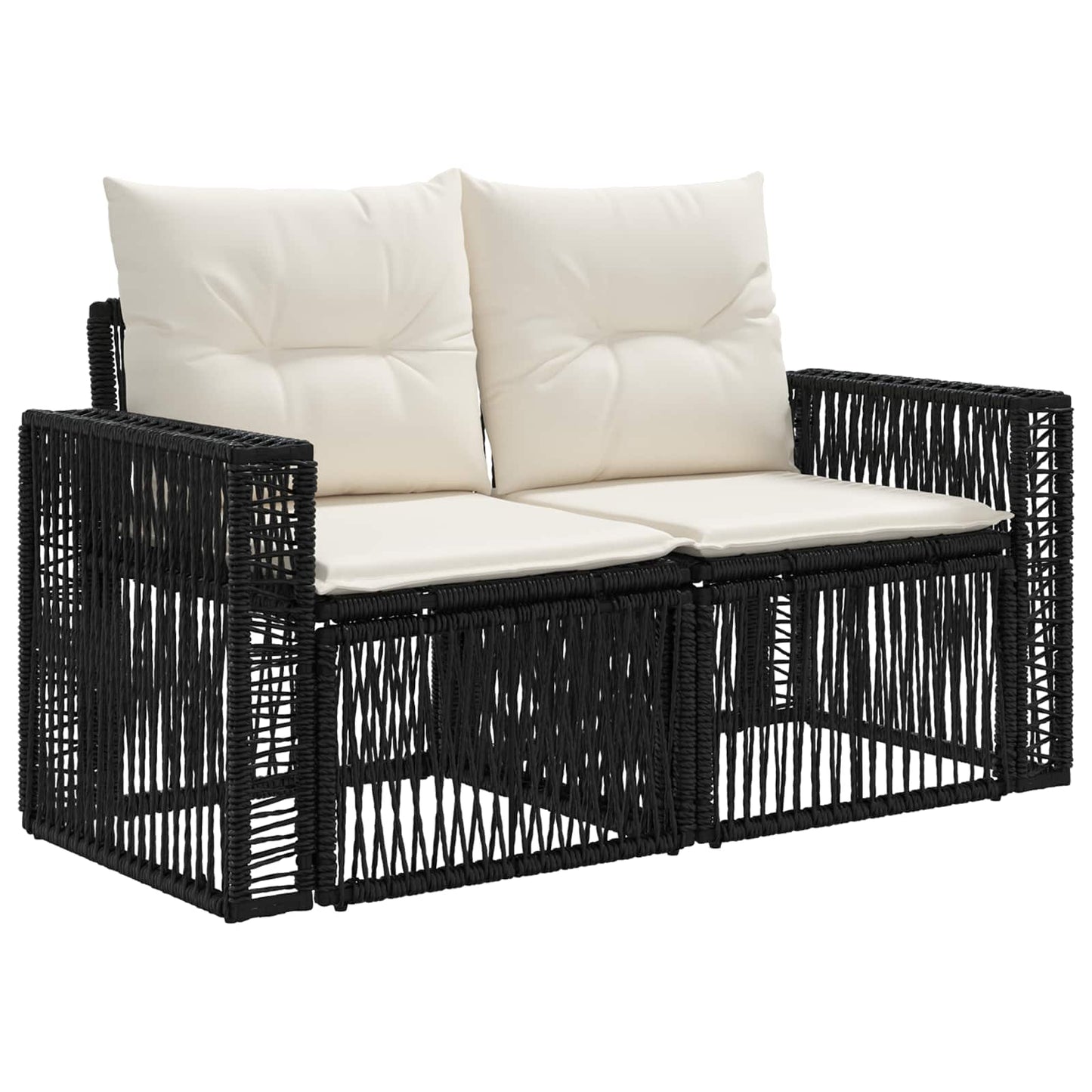 Gartensofa-set 10 stk. Schwarz und Cremeweiß Poly-Rattan