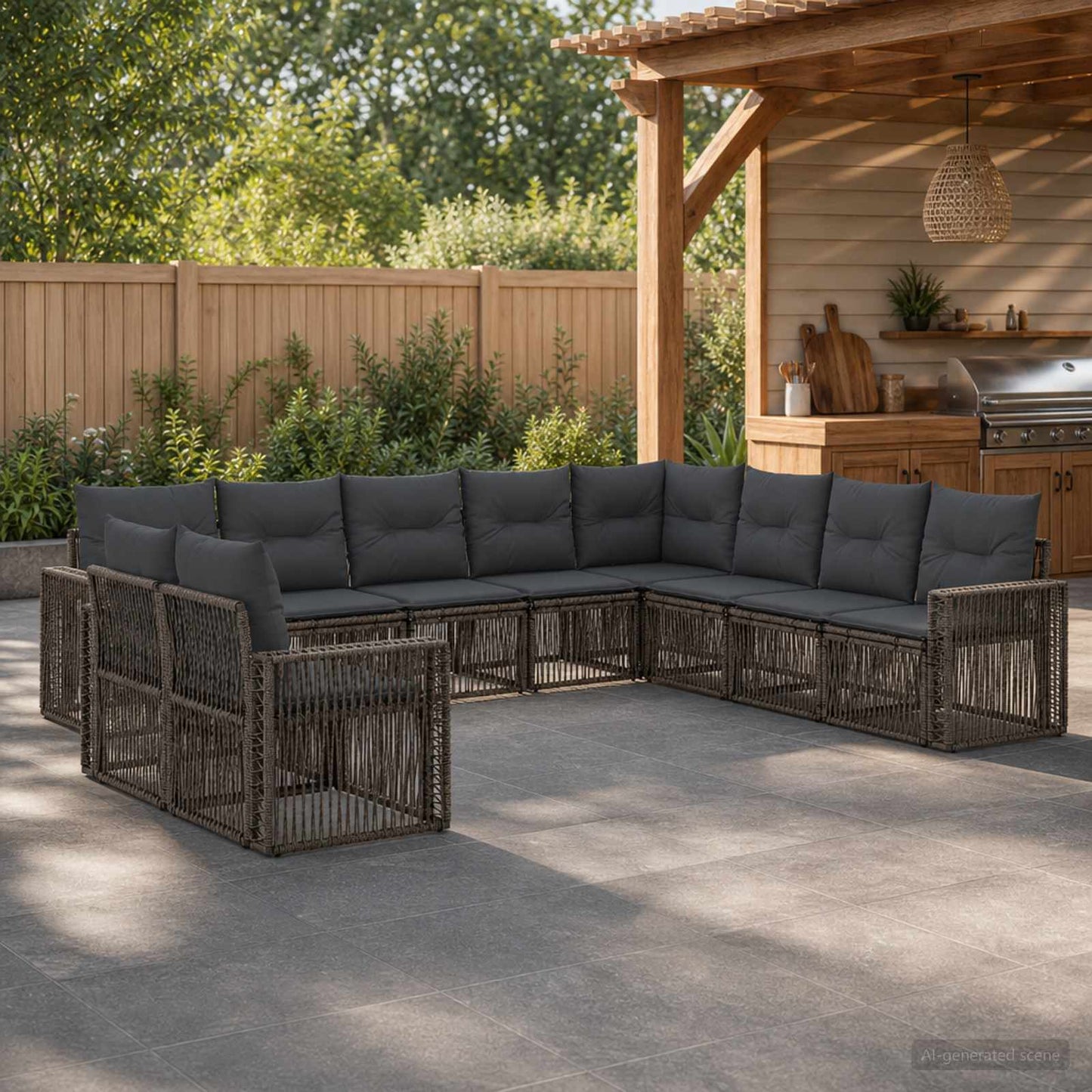 Gartensofa-set 10 pcs Grau und Dunkelgrau Poly-Rattan