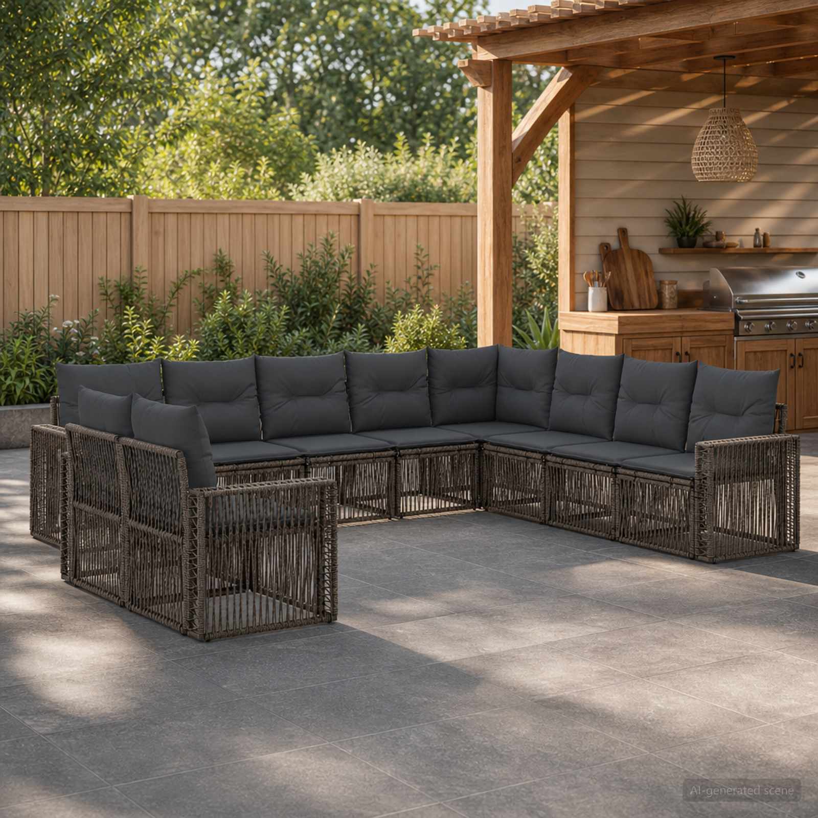 Gartensofa-set 10 pcs Grau und Dunkelgrau Poly-Rattan