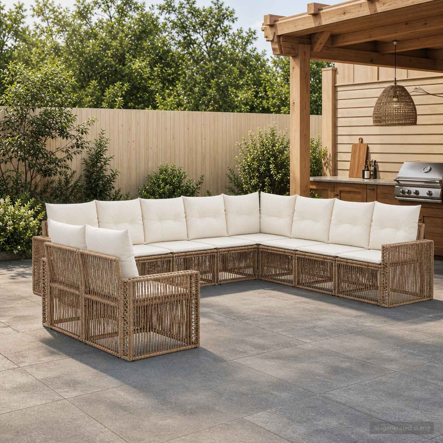 Gartensofa-set 10 pcs Beige und Cremeweiß Poly-Rattan