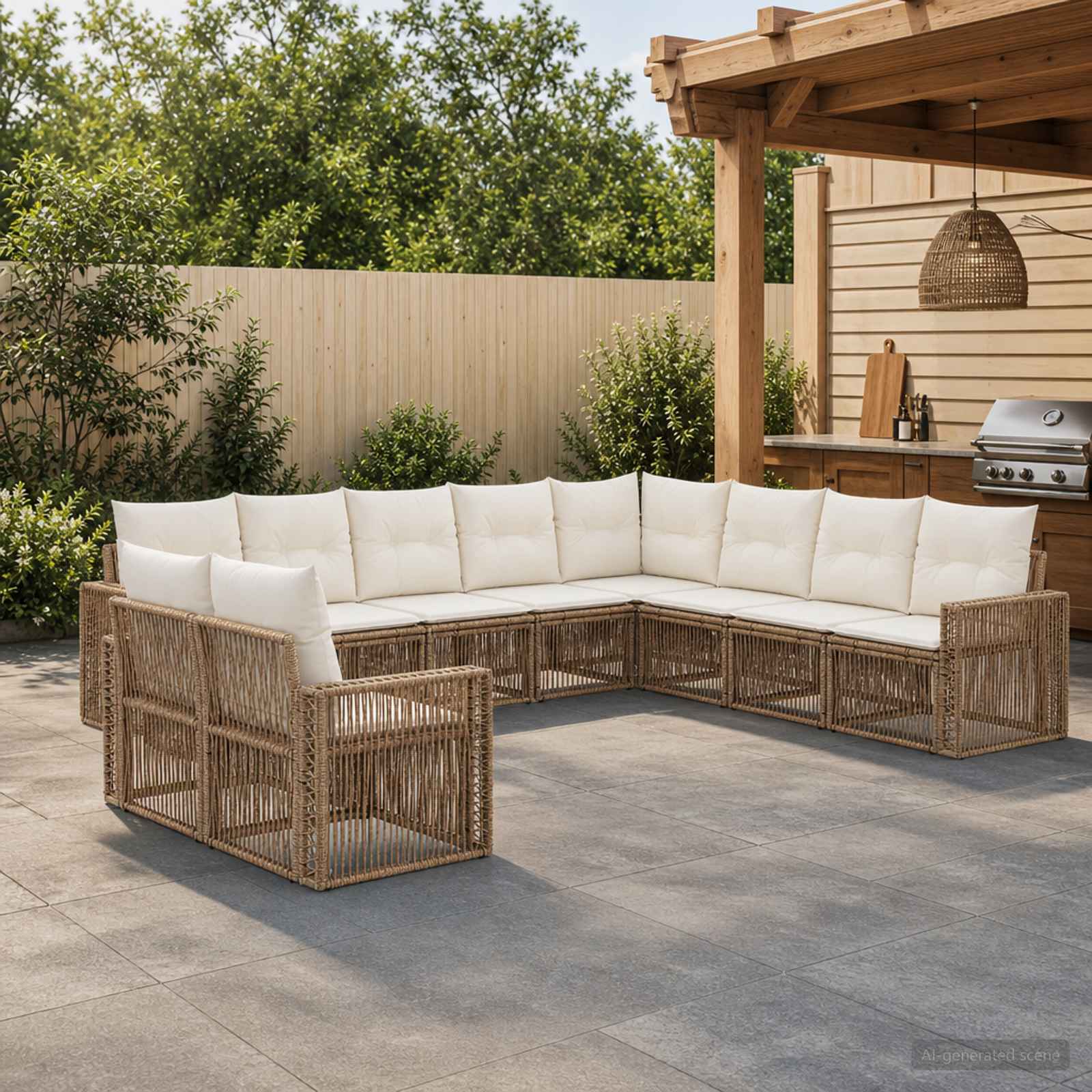 Gartensofa-set 10 pcs Beige und Cremeweiß Poly-Rattan