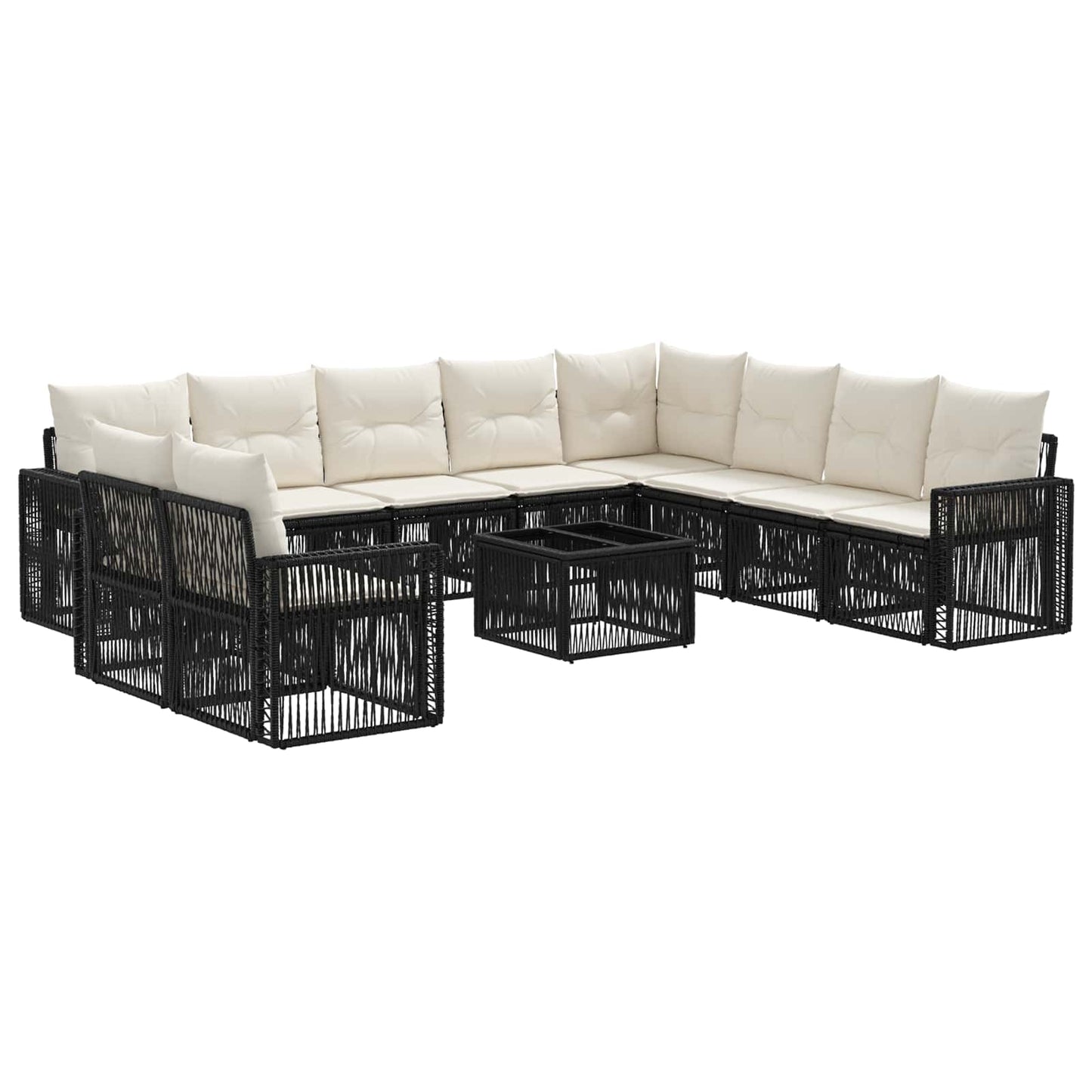 Gartensofa-set 11 stk. Schwarz und Cremeweiß Poly-Rattan