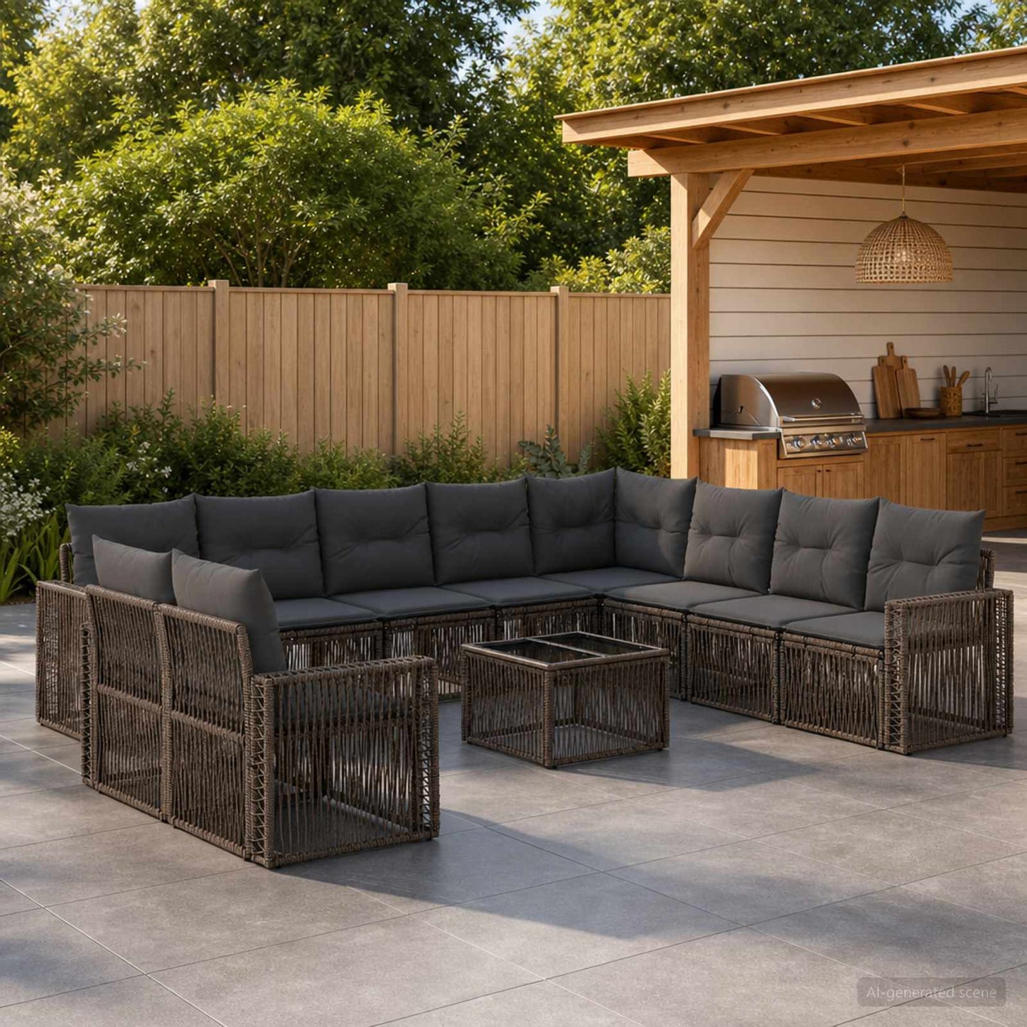 Gartensofa-set 11 stk. Grau und Dunkelgrau Poly-Rattan