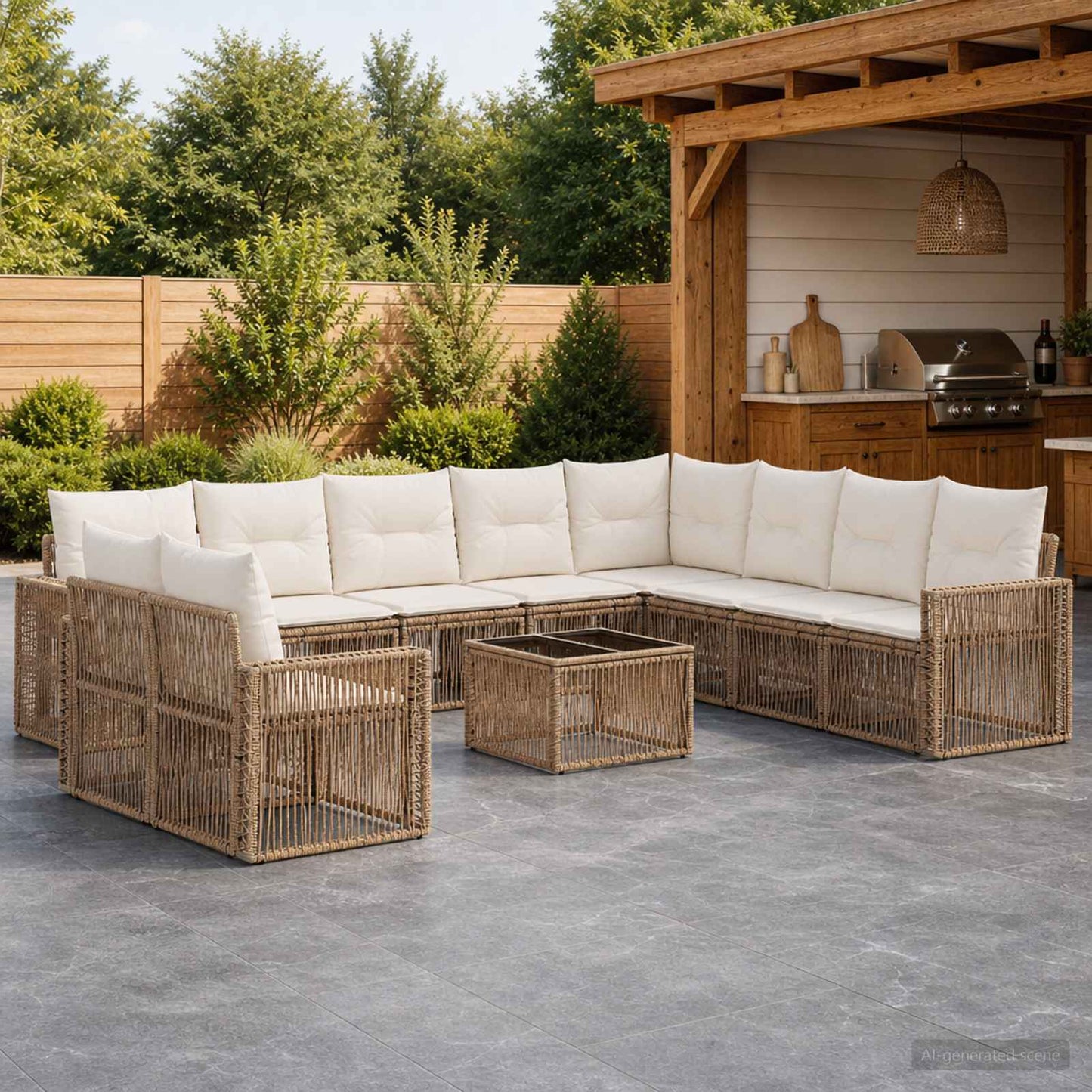 Gartensofa-set 11 pcs Beige und Cremeweiß Poly-Rattan