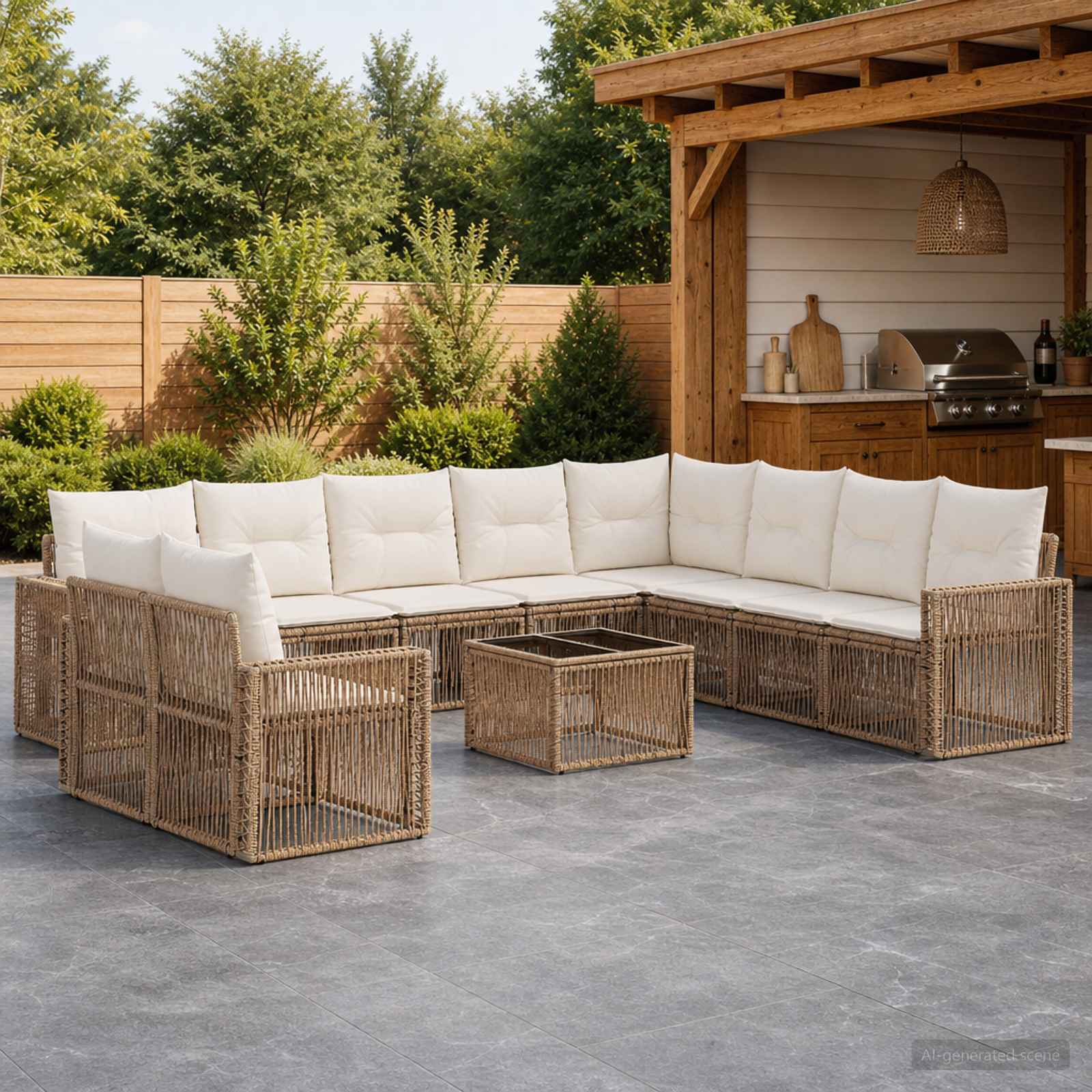 Gartensofa-set 11 pcs Beige und Cremeweiß Poly-Rattan