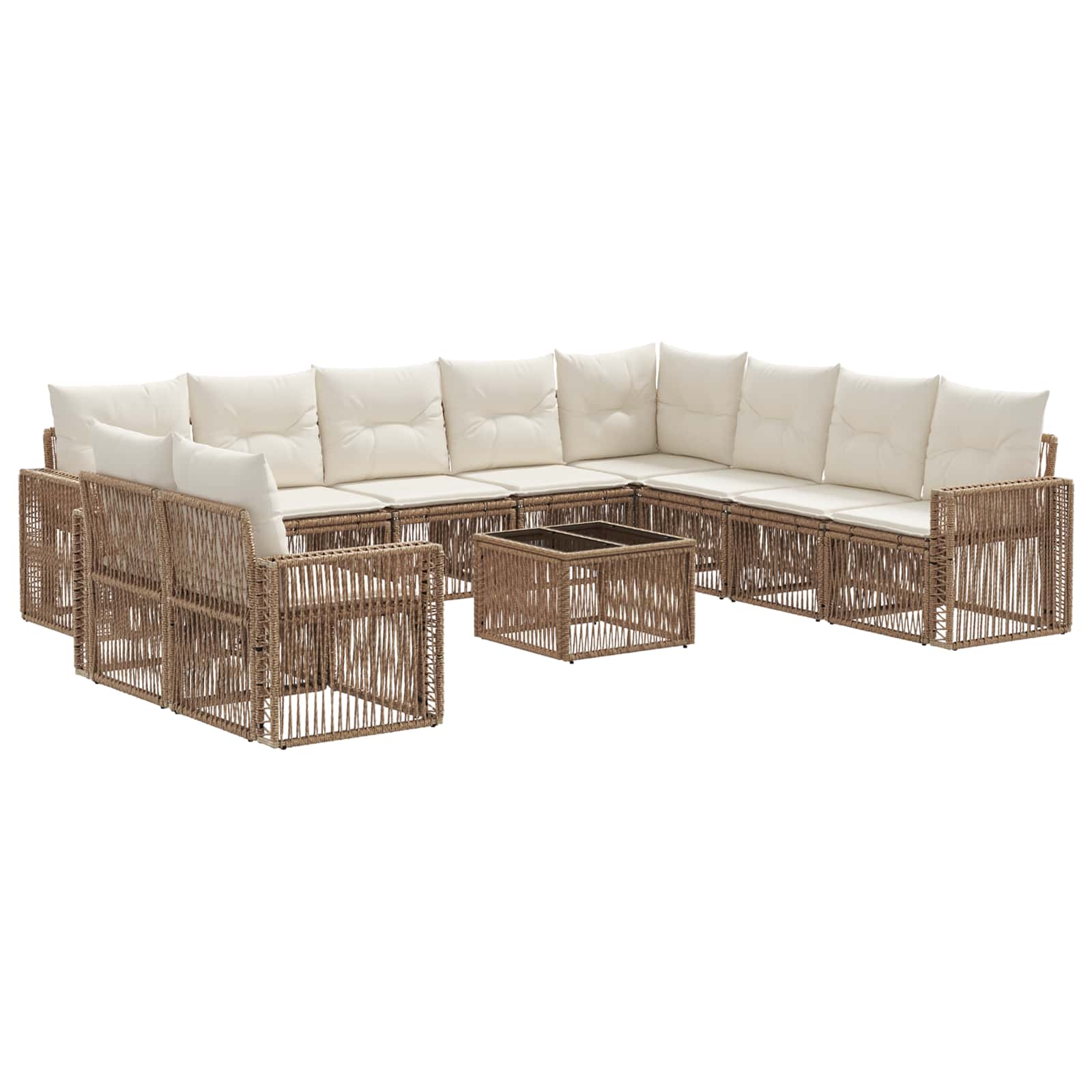 Gartensofa-set 11 pcs Beige und Cremeweiß Poly-Rattan