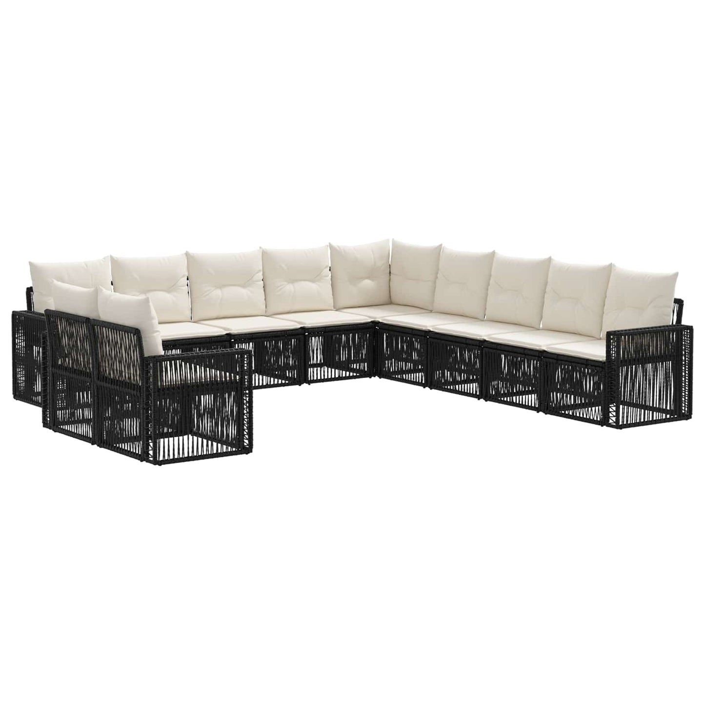 Gartensofa-set 11 stk. Schwarz und Cremeweiß Poly-Rattan