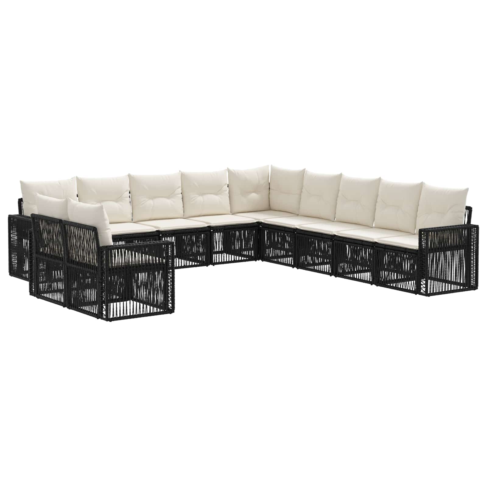 Gartensofa-set 11 stk. Schwarz und Cremeweiß Poly-Rattan