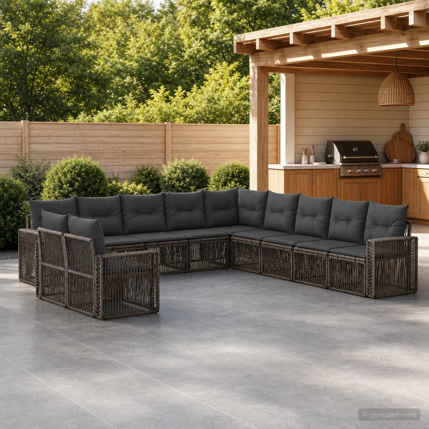 Gartensofa-set 11 pcs Grau und Dunkelgrau Poly-Rattan