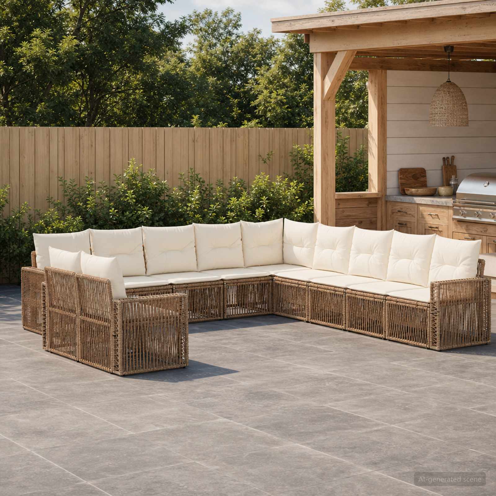 Gartensofa-set 11 pcs Beige und Cremeweiß Poly-Rattan