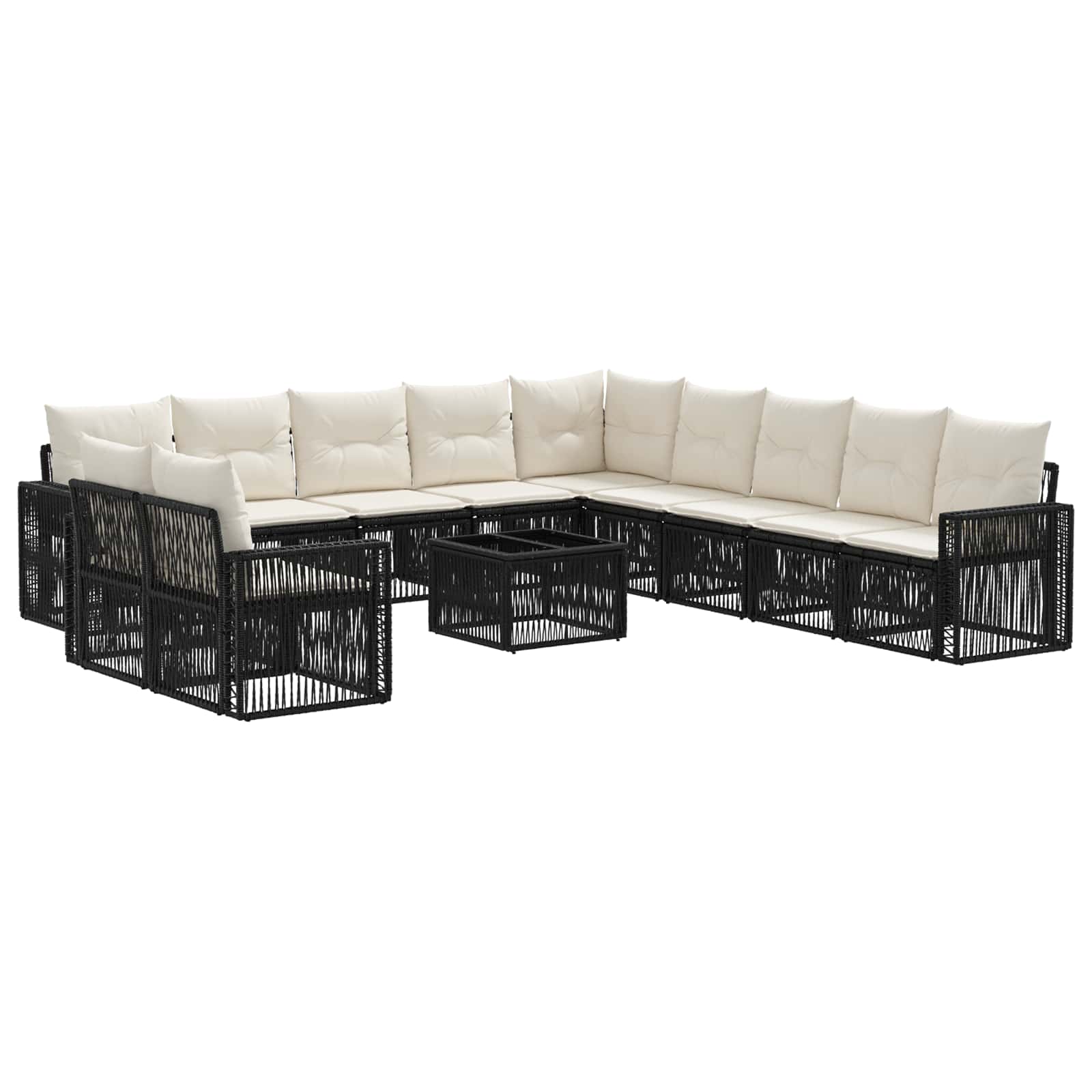 Gartensofa-set 12 stk. Schwarz und Cremeweiß Poly-Rattan