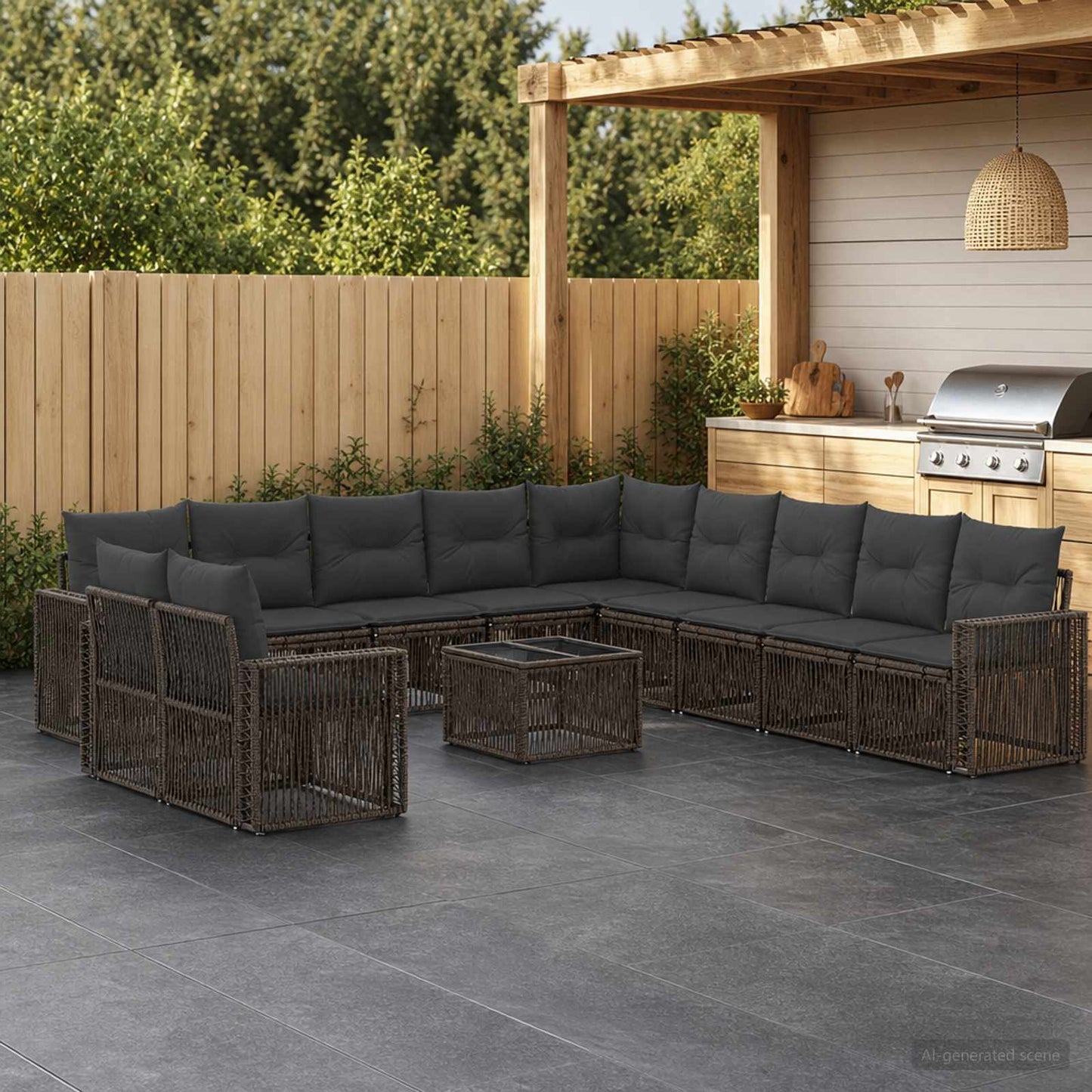Gartensofa-set 12 stk. Grau und Dunkelgrau Poly-Rattan