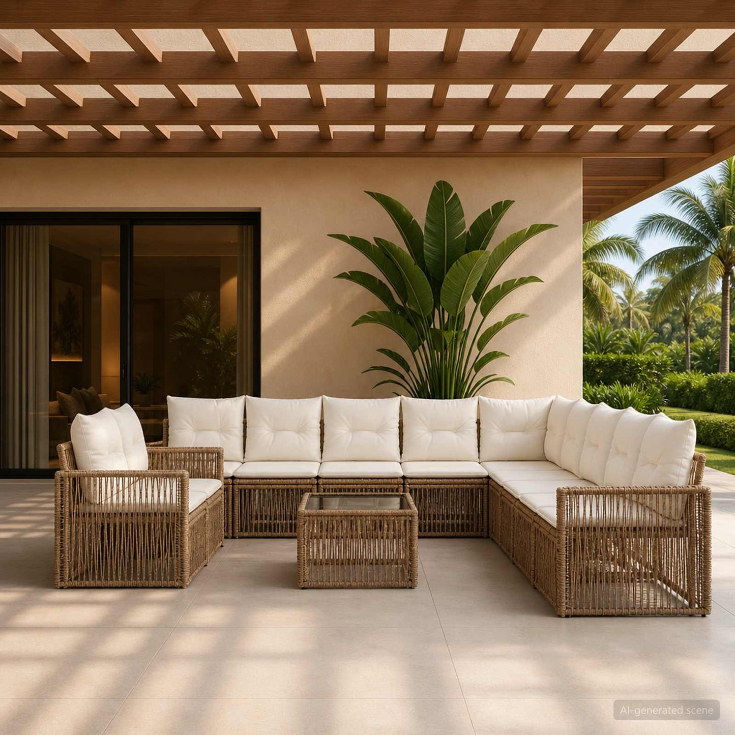 Gartensofa-set 12 pcs Beige und Cremeweiß Poly-Rattan
