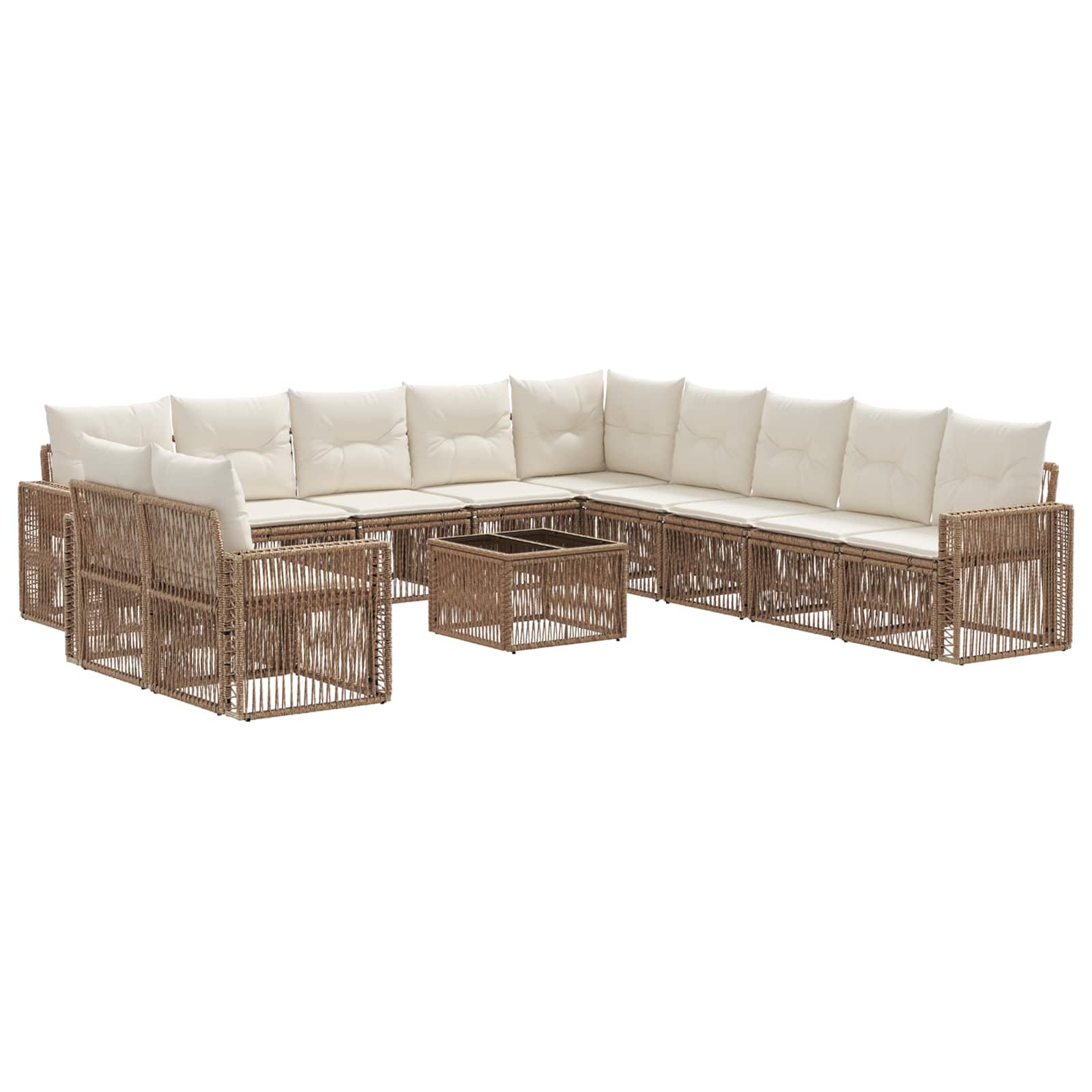 Gartensofa-set 12 pcs Beige und Cremeweiß Poly-Rattan