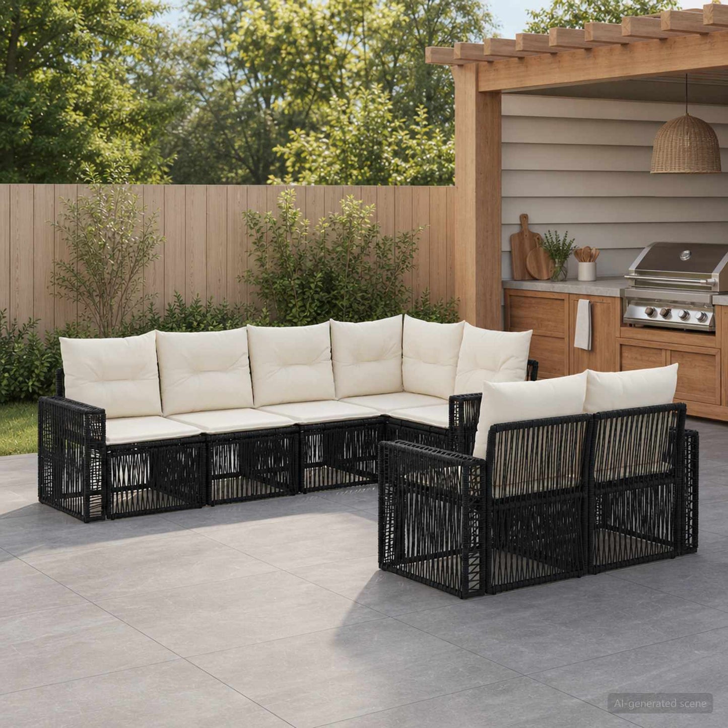 Gartensofa-set 7 stk. 7-Sitzanzahl Schwarz und Cremeweiß