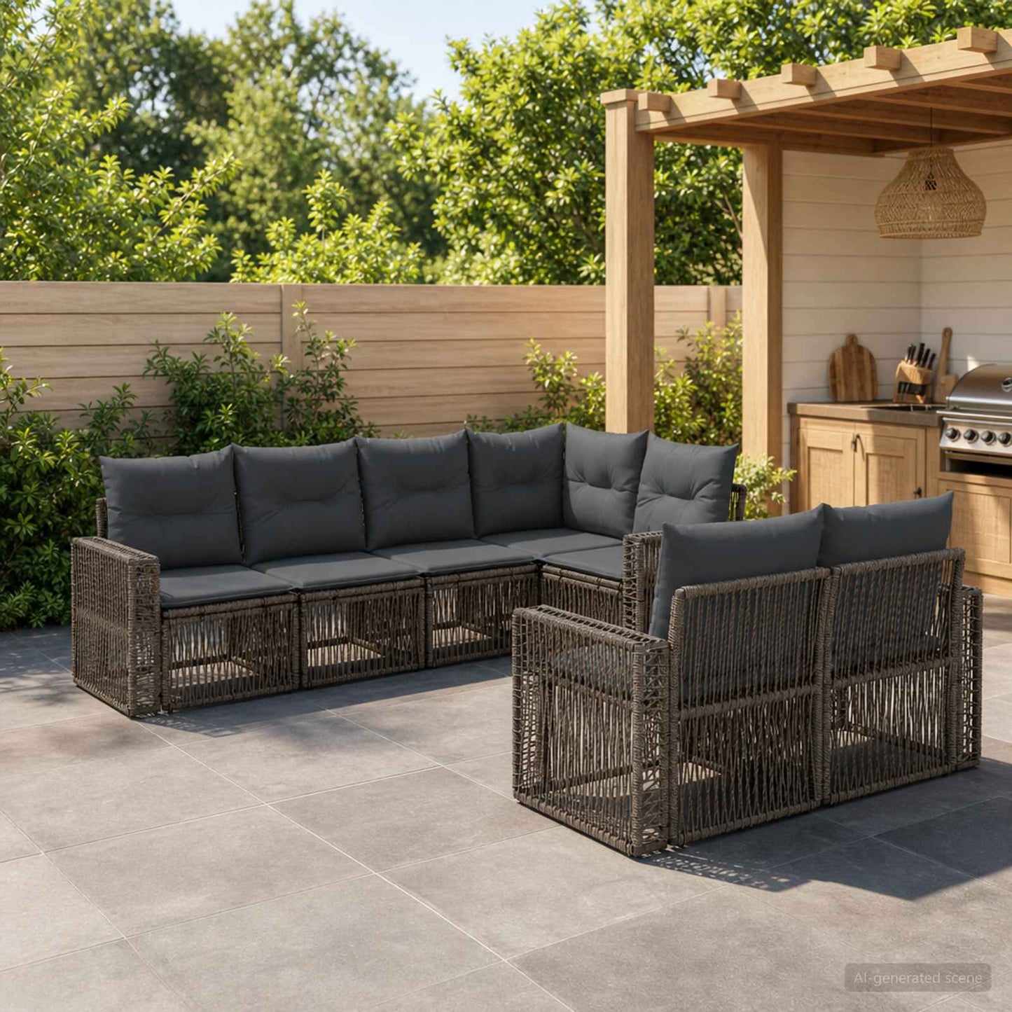Gartensofa-set 7 stk. 7-Sitzanzahl Grau und Dunkelgrau