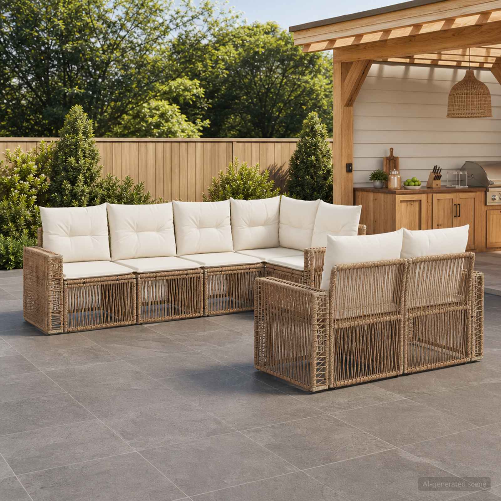 Gartensofa-set 7 stk. 7-Sitzanzahl Beige und Cremeweiß