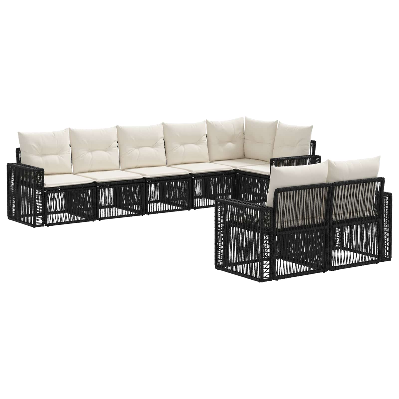 Gartensofa-set 8 stk. Schwarz und Cremeweiß Poly-Rattan