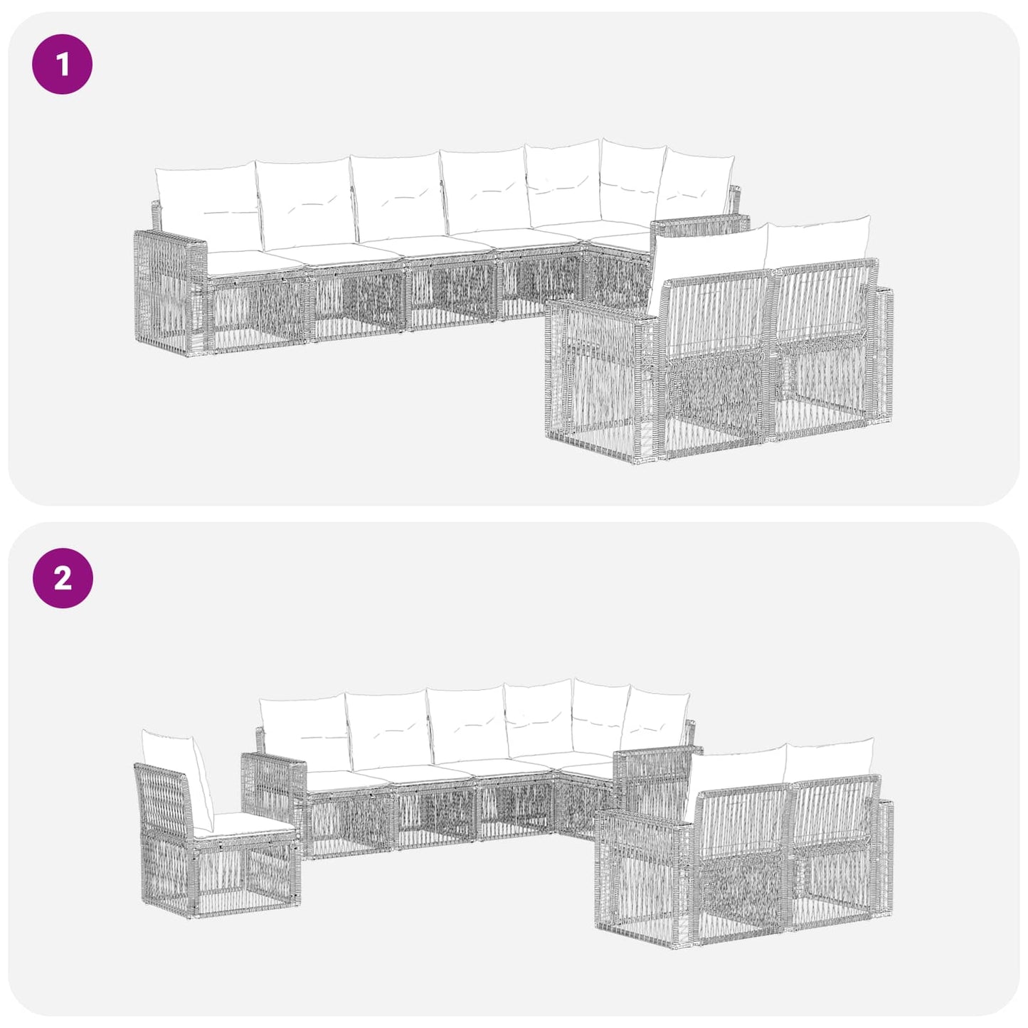 Gartensofa-set 8 stk. Schwarz und Cremeweiß Poly-Rattan