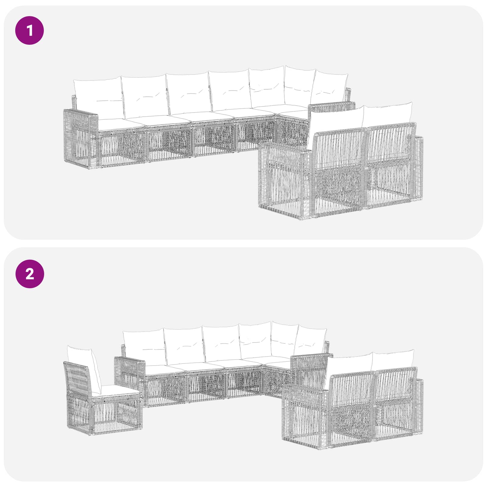 Gartensofa-set 8 stk. Schwarz und Cremeweiß Poly-Rattan