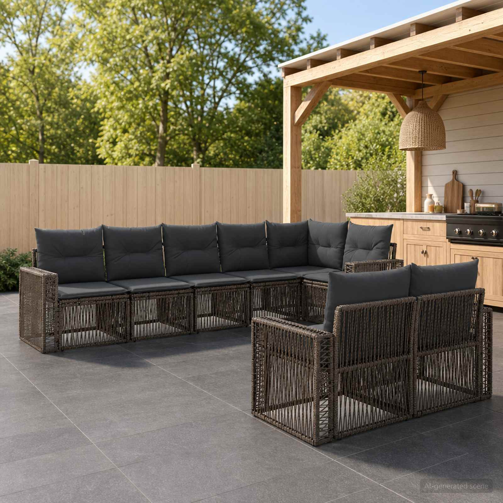 Gartensofa-set 8 pcs Grau und Dunkelgrau Poly-Rattan