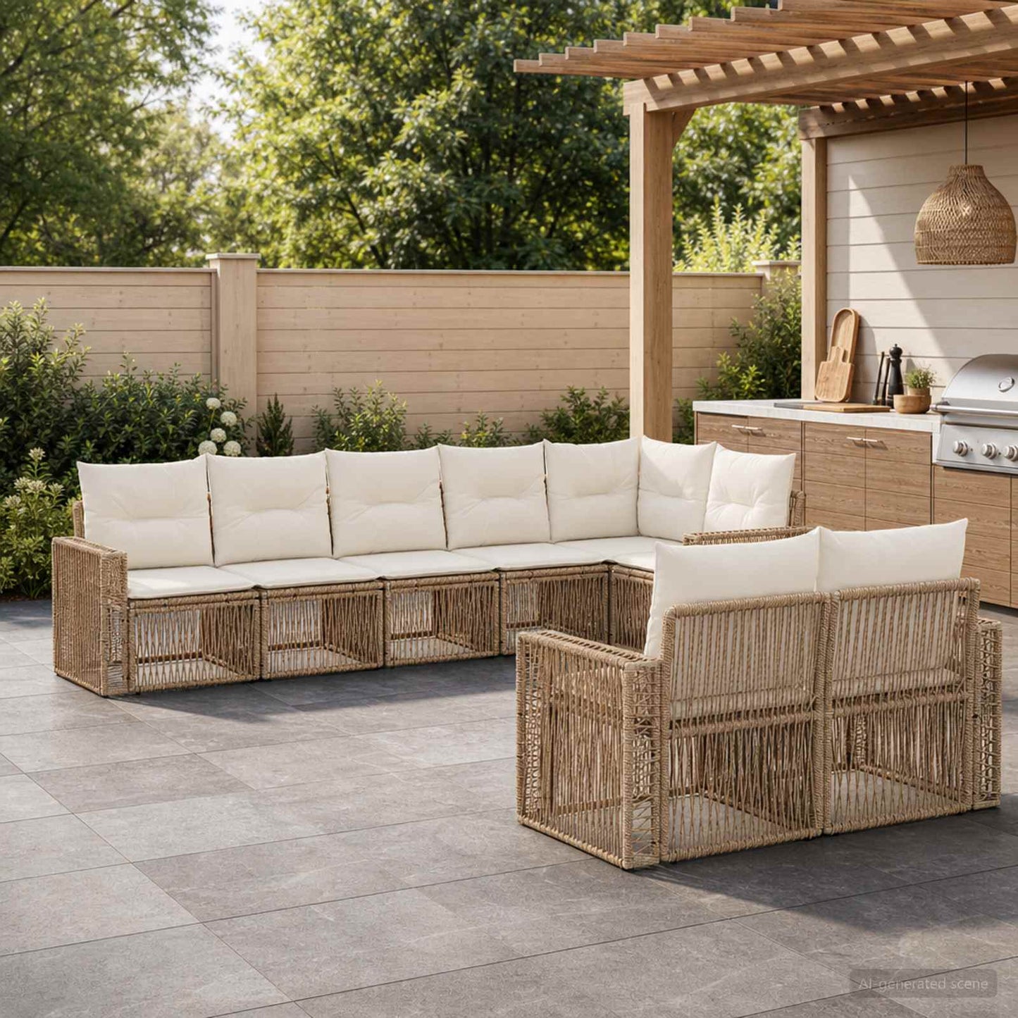Gartensofa-set 8 pcs Beige und Cremeweiß Poly-Rattan
