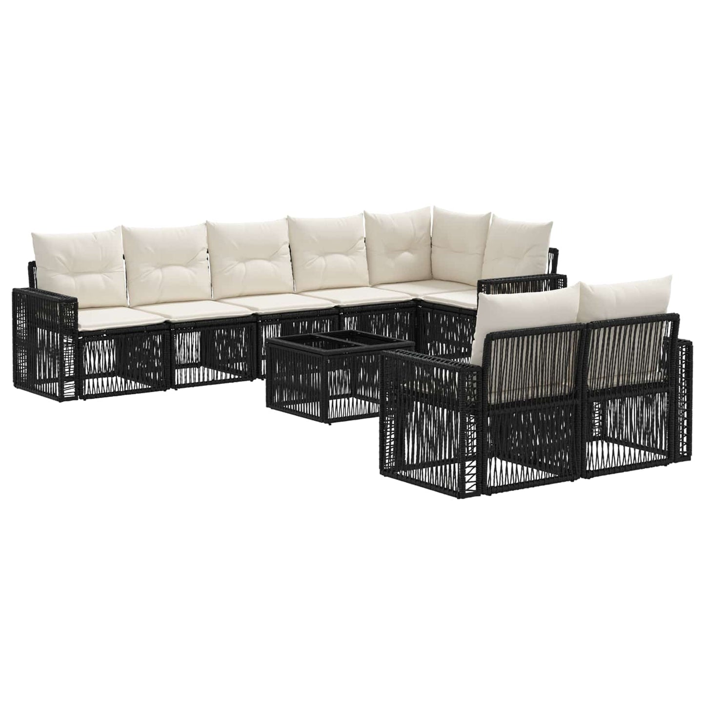 Gartensofa-set 9 stk. Schwarz und Cremeweiß Poly-Rattan