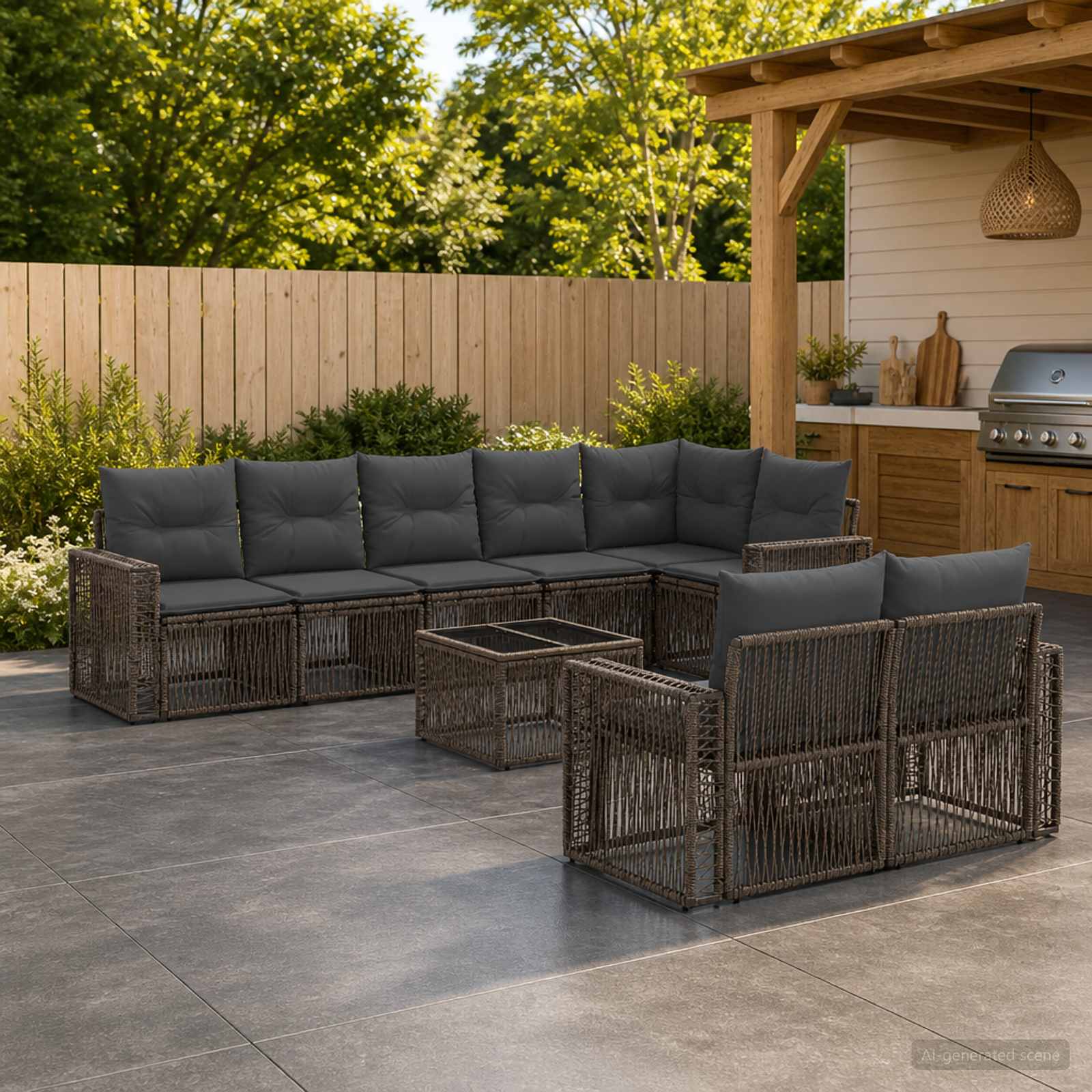 Gartensofa-set 9 stk. Grau und Dunkelgrau Poly-Rattan