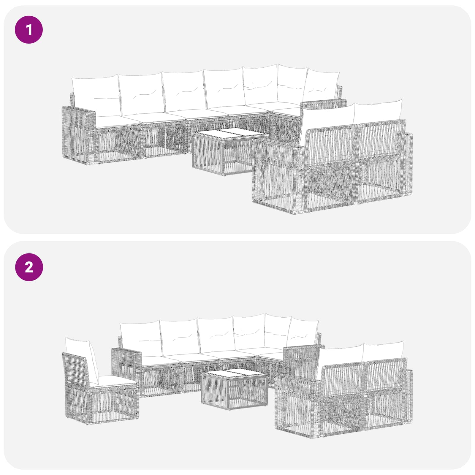 Gartensofa-set 9 stk. Grau und Dunkelgrau Poly-Rattan