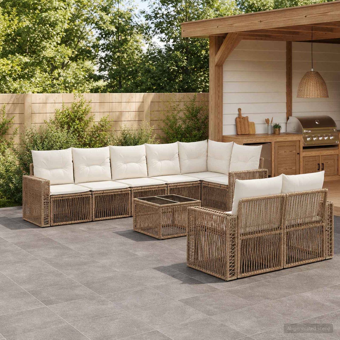 Gartensofa-set 9 pcs Beige und Cremeweiß Poly-Rattan
