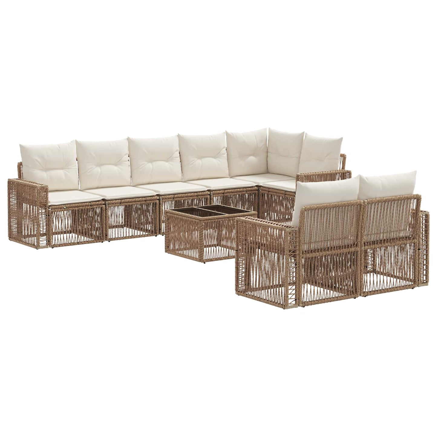 Gartensofa-set 9 pcs Beige und Cremeweiß Poly-Rattan