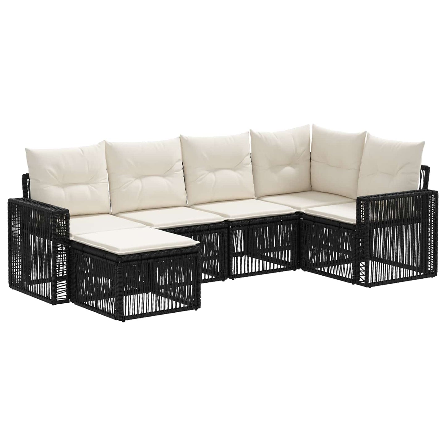Gartensofa-set 6 pcs Schwarz und Cremeweiß Poly-Rattan