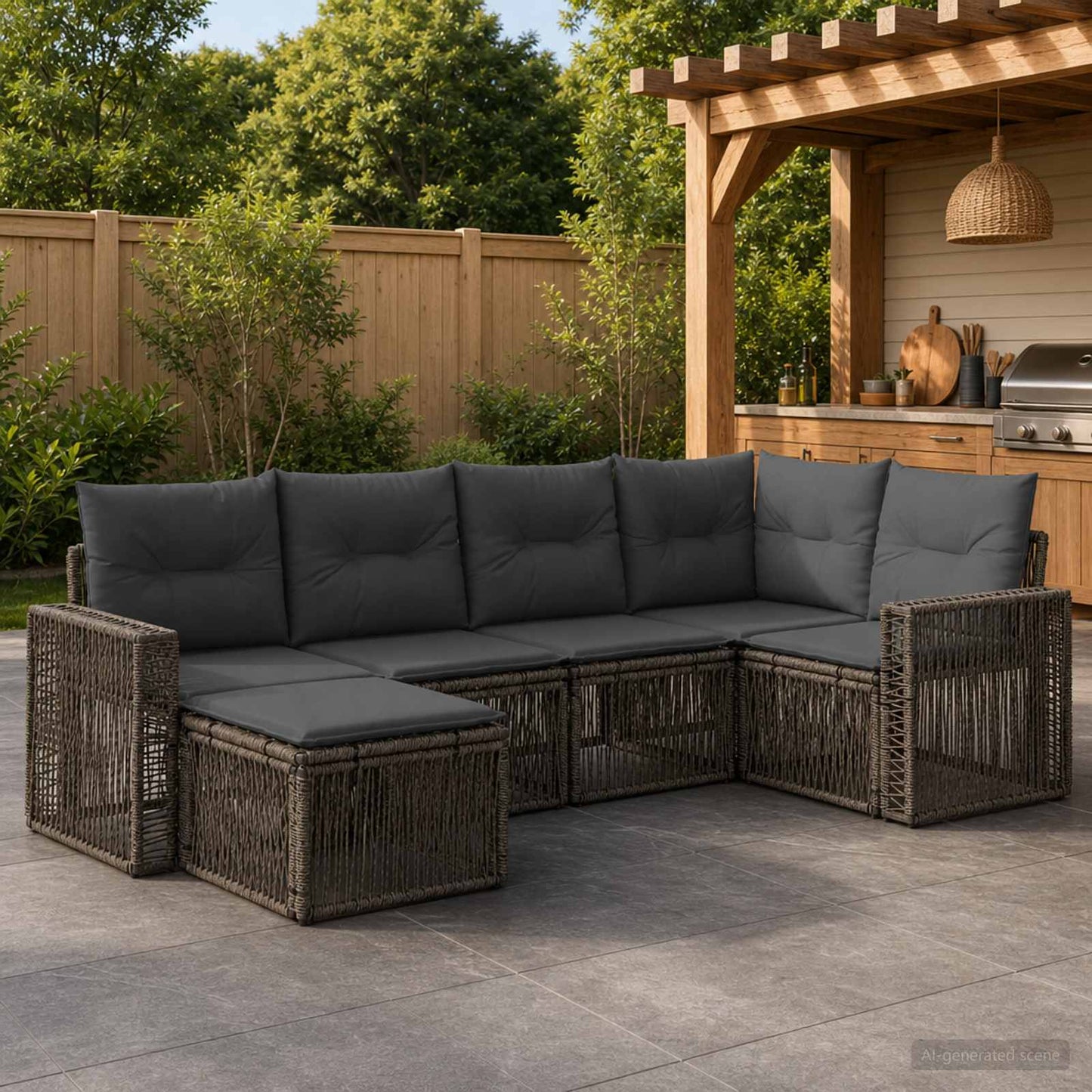 Gartensofa-set 6 stk. Grau und Dunkelgrau Poly-Rattan