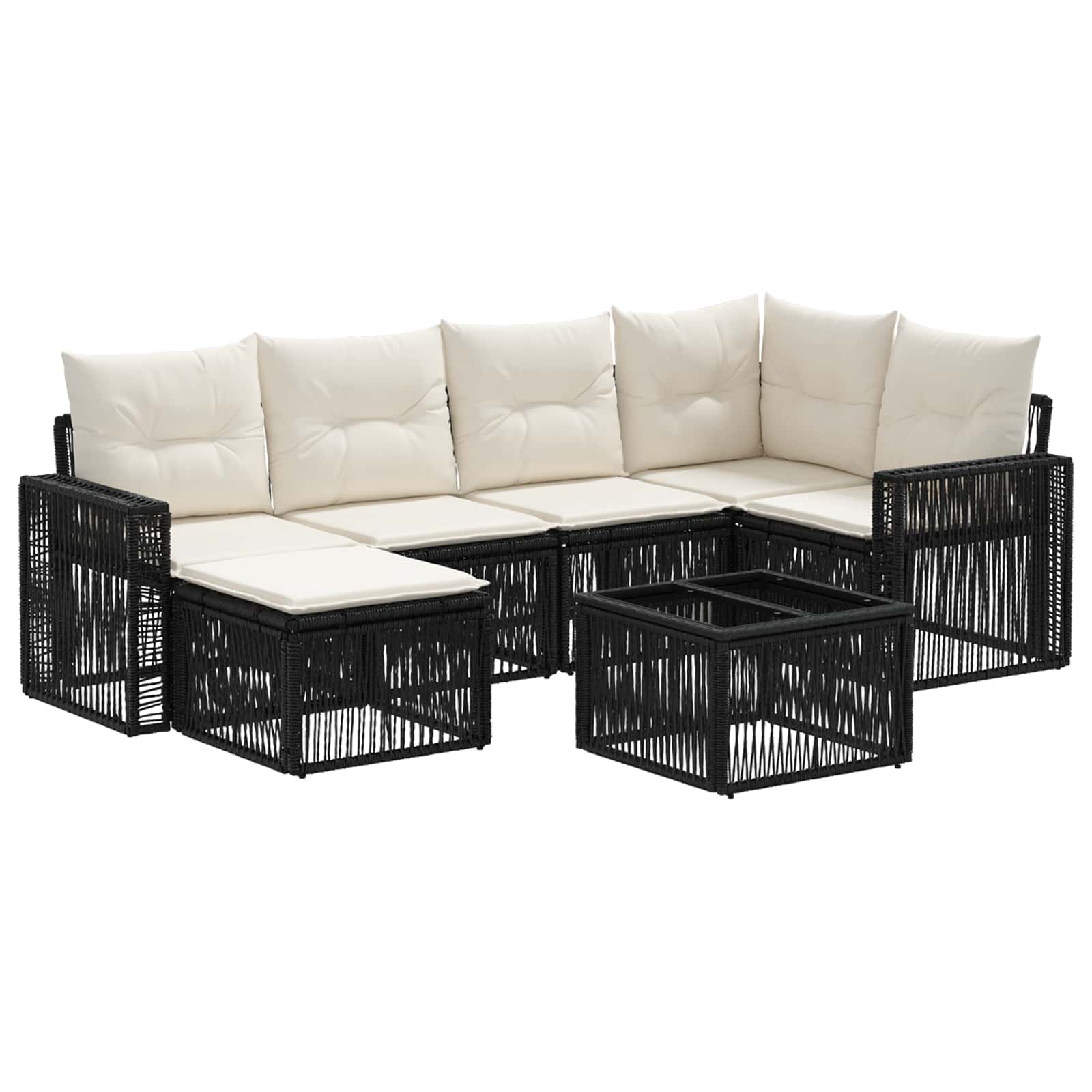 Gartensofa-set 7 stk. Schwarz und Cremeweiß Poly-Rattan