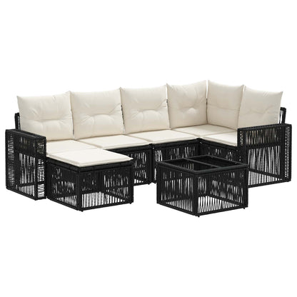 Gartensofa-set 7 stk. Schwarz und Cremeweiß Poly-Rattan