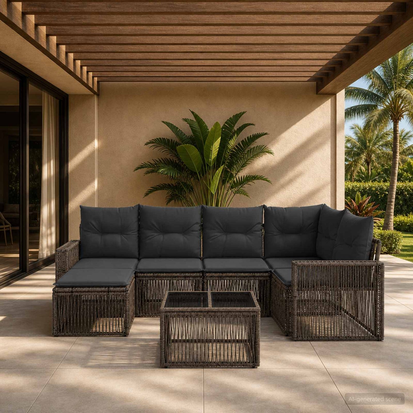 Gartensofa-set 7 stk. Grau und Dunkelgrau Poly-Rattan