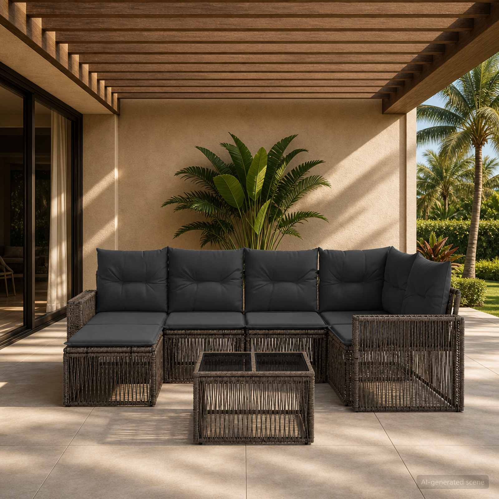 Gartensofa-set 7 stk. Grau und Dunkelgrau Poly-Rattan