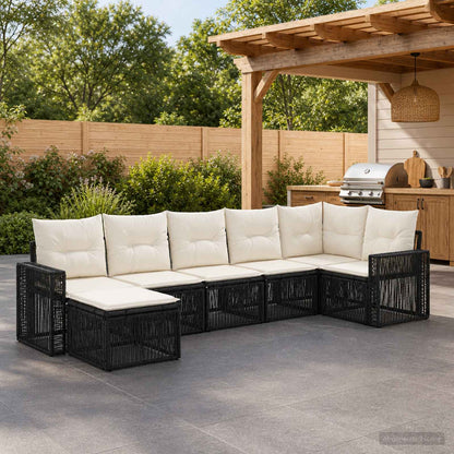 Gartensofa-set 7 stk. Schwarz und Cremeweiß Poly-Rattan