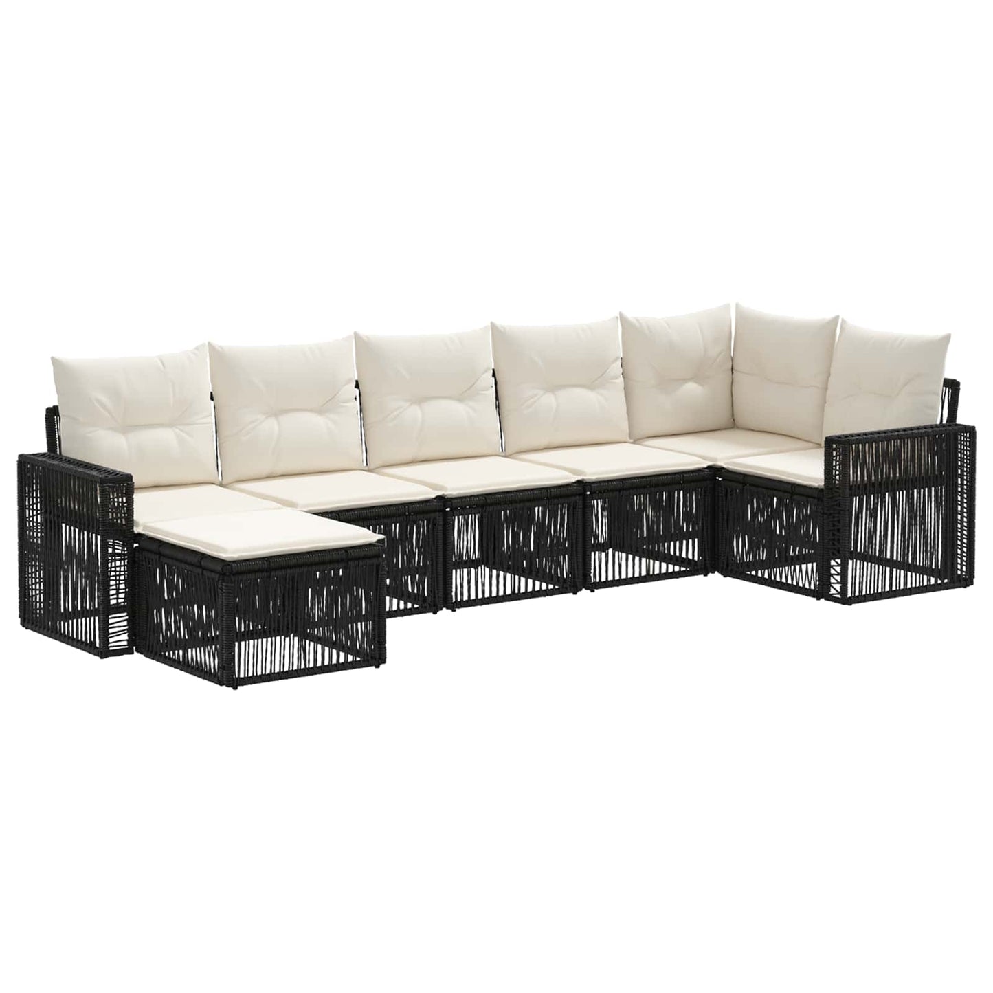 Gartensofa-set 7 pcs Schwarz und Cremeweiß Poly-Rattan