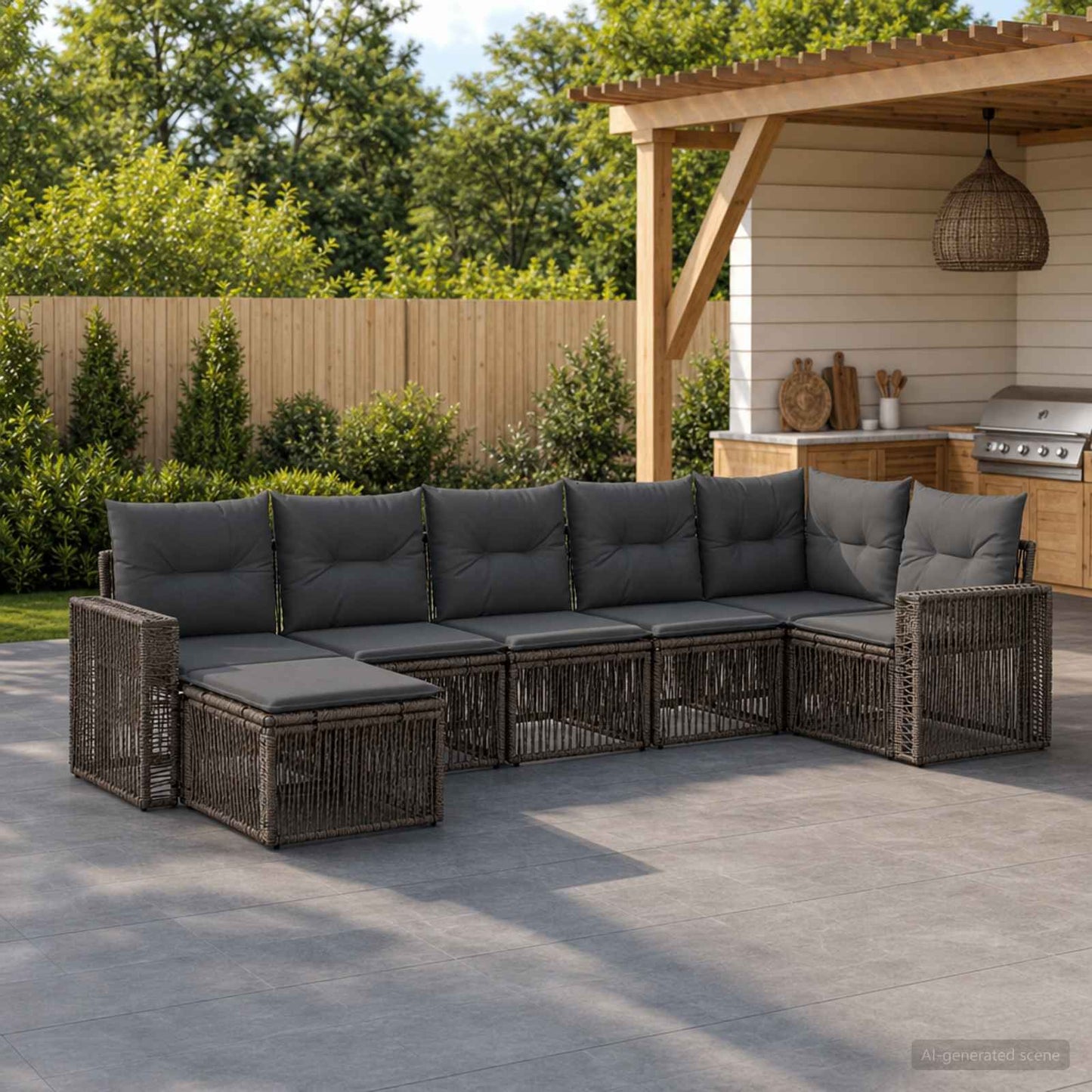 Gartensofa-set 7 pcs Grau und Dunkelgrau Poly-Rattan