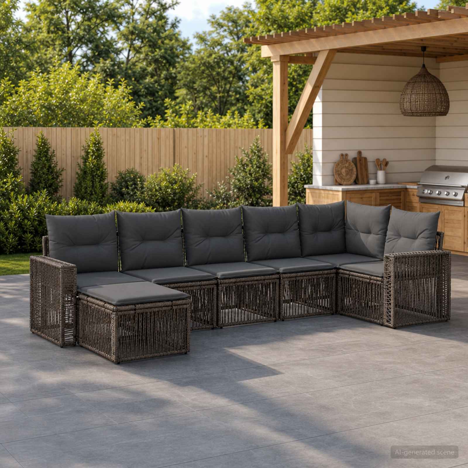 Gartensofa-set 7 pcs Grau und Dunkelgrau Poly-Rattan