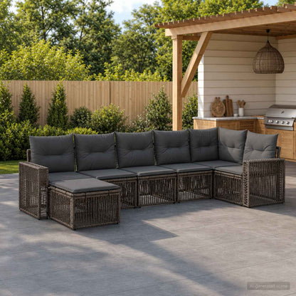 Gartensofa-set 7 stk. Grau und Dunkelgrau Poly-Rattan