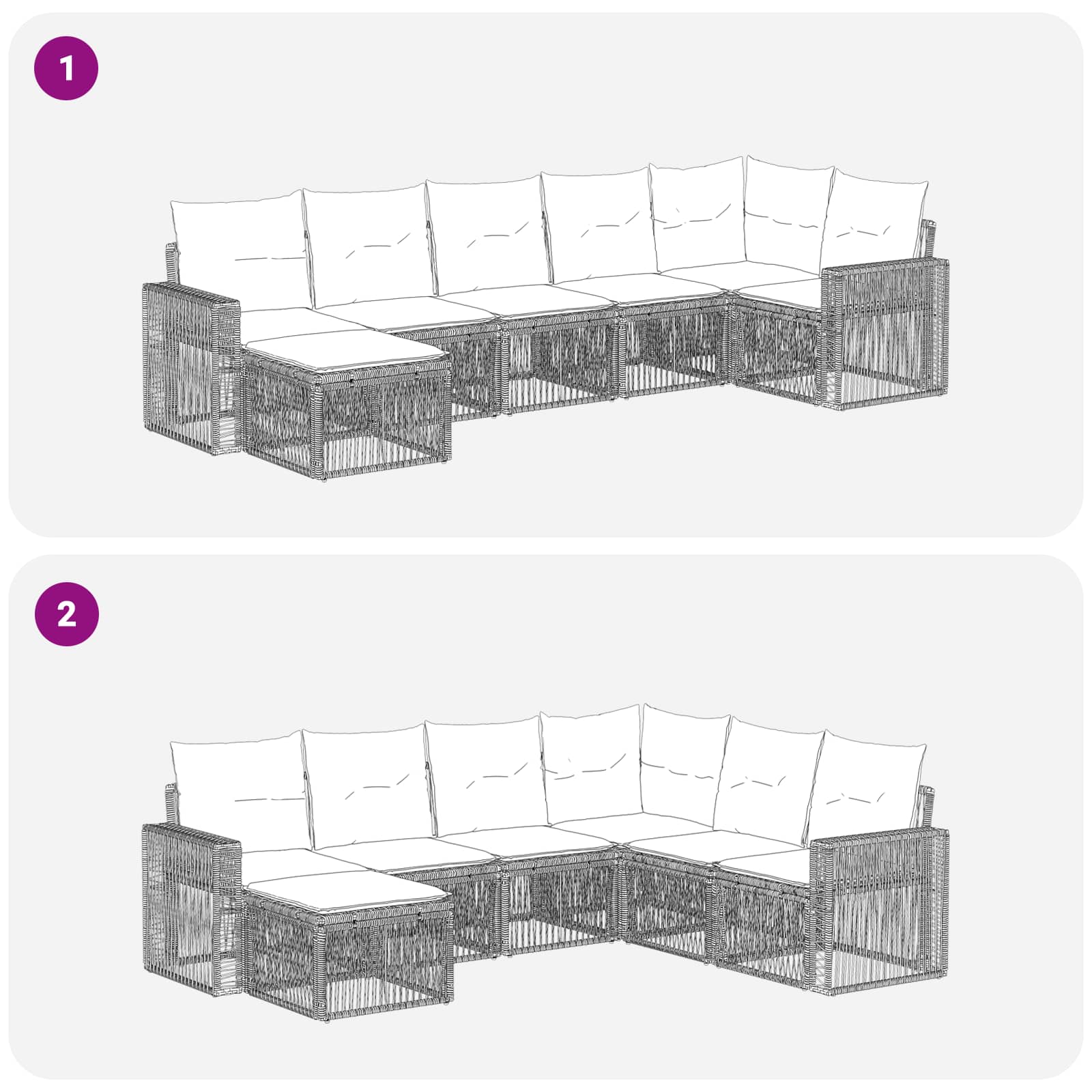 Gartensofa-set 7 pcs Grau und Dunkelgrau Poly-Rattan