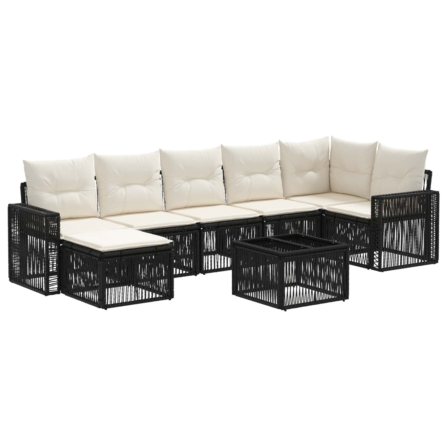 Gartensofa-set 8 stk. Schwarz und Cremeweiß Poly-Rattan