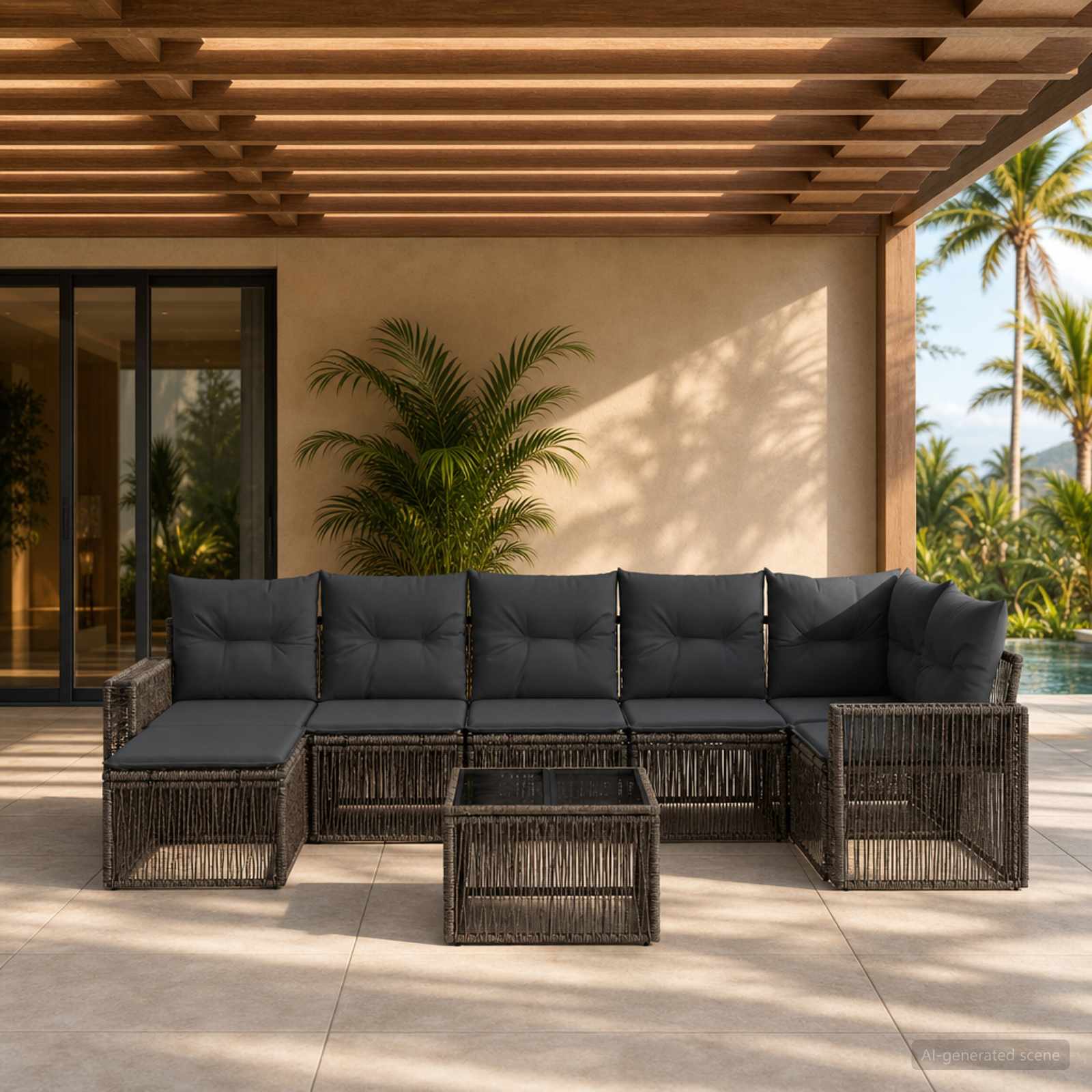 Gartensofa-set 8 stk. Grau und Dunkelgrau Poly-Rattan