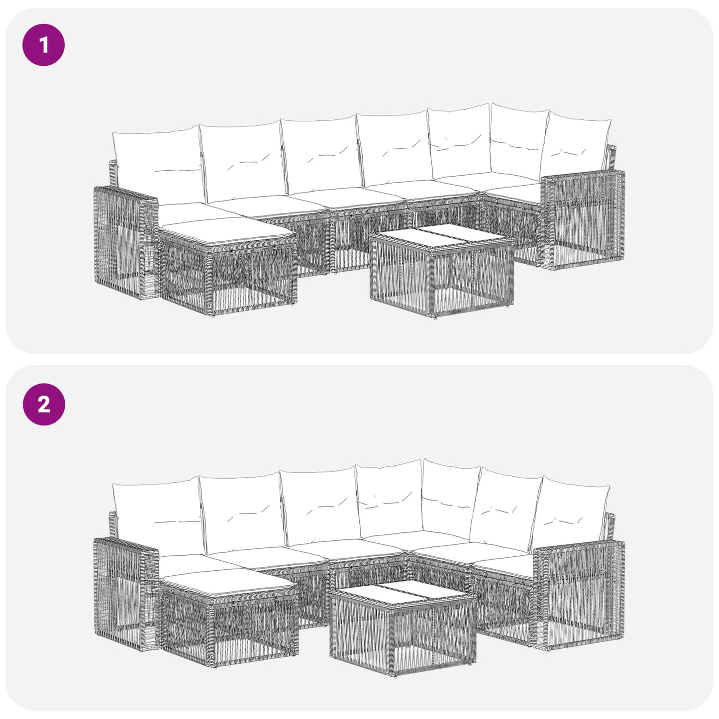 Gartensofa-set 8 stk. Grau und Dunkelgrau Poly-Rattan