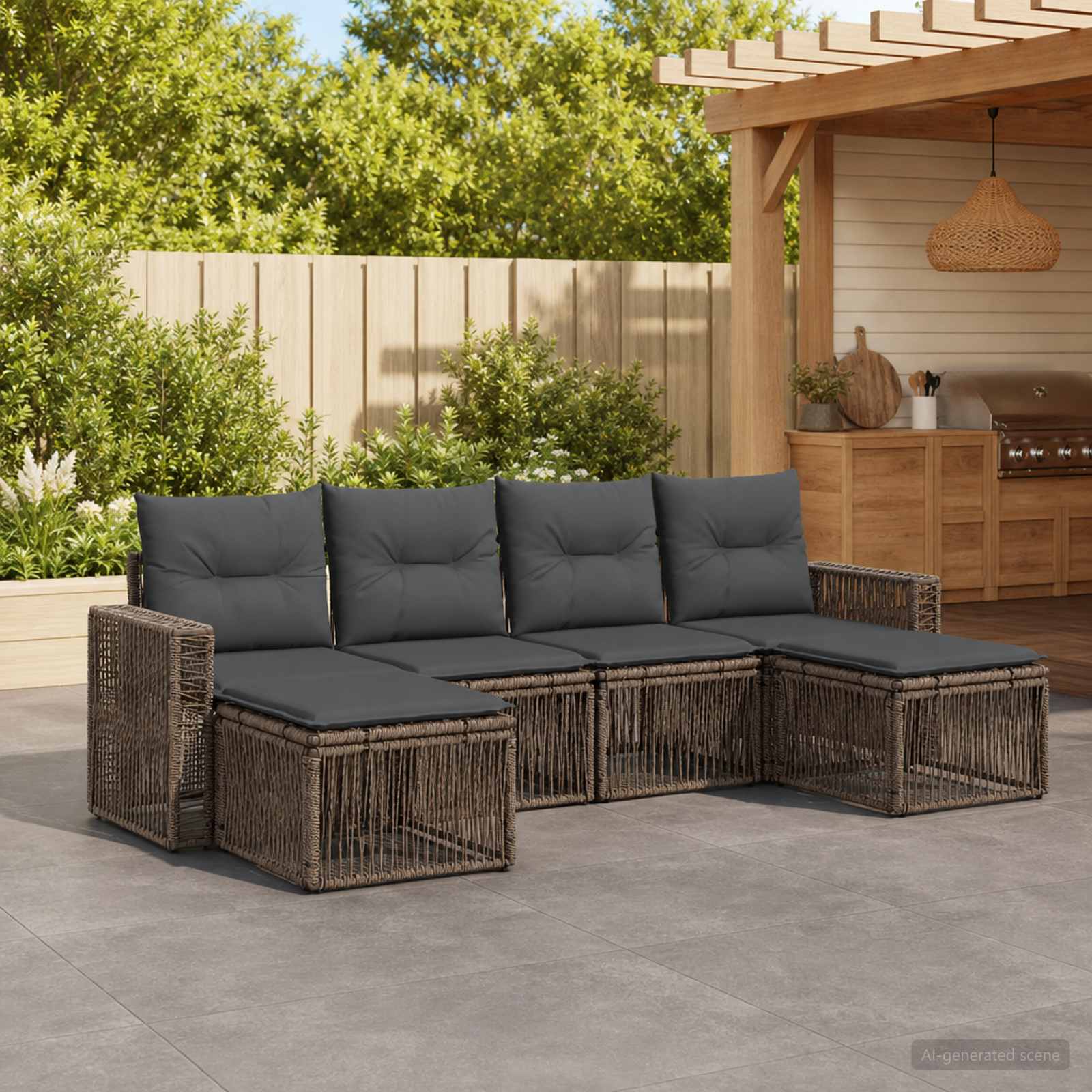 Gartensofa-set 6 stk. Grau und Dunkelgrau Poly-Rattan