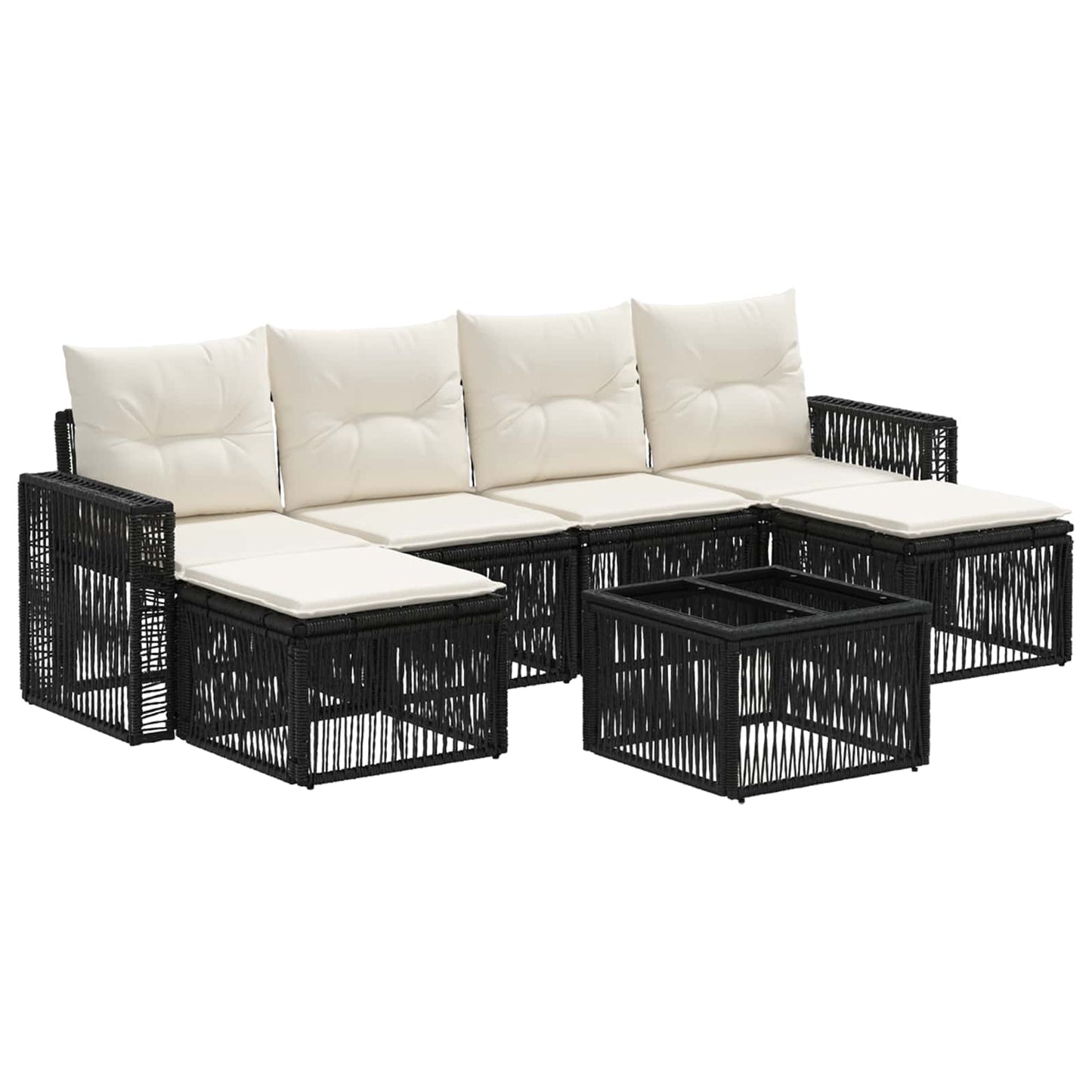 Gartensofa-set 7 stk. Schwarz und Cremeweiß Poly-Rattan